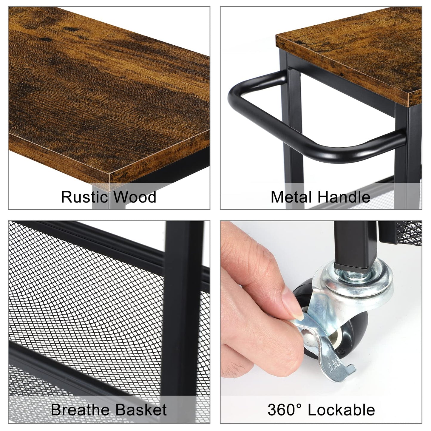Slim Storage Cart, Metal Narrow Rolling Storage Cart for Kitchen, Black