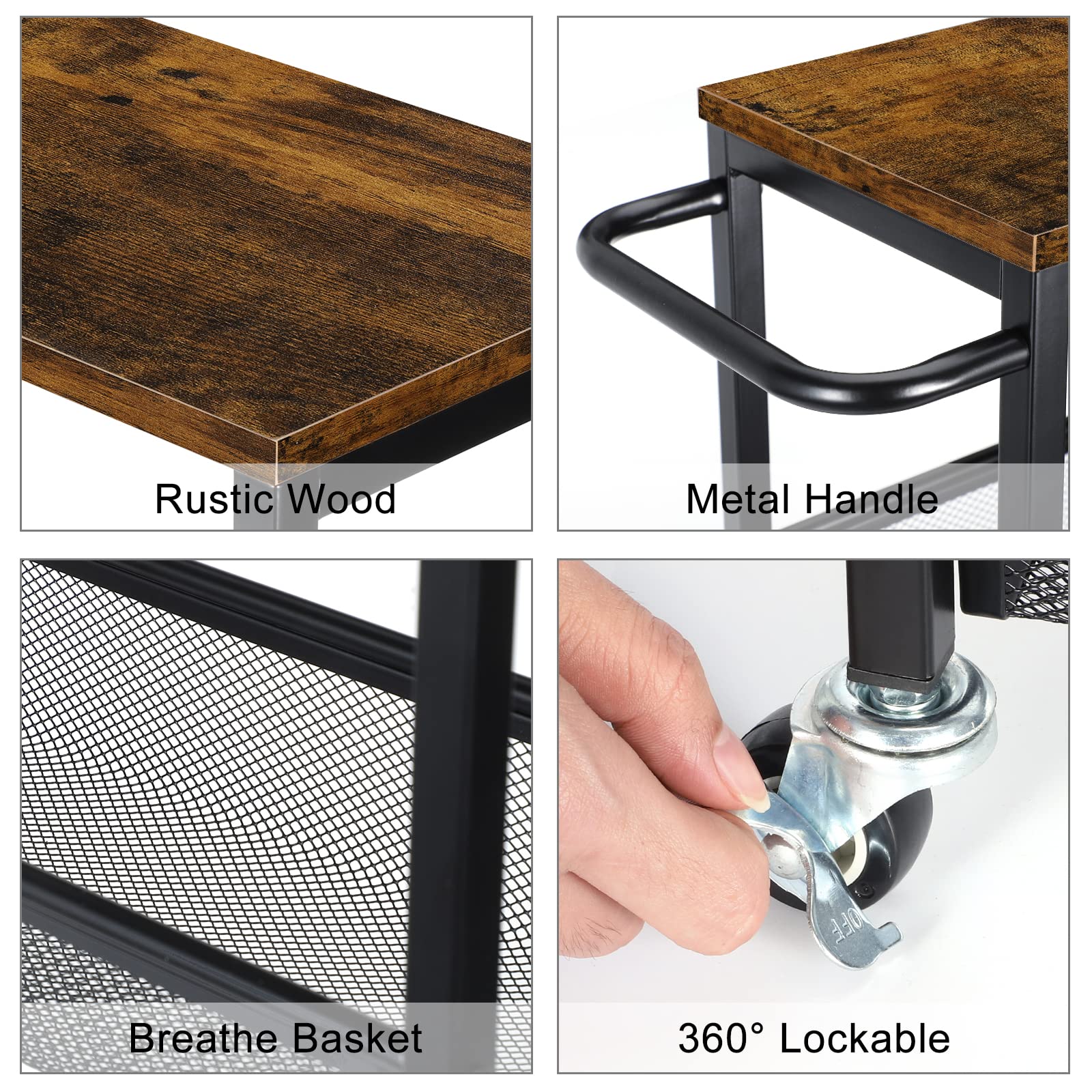 Slim Storage Cart, Metal Narrow Rolling Storage Cart for Kitchen, Black