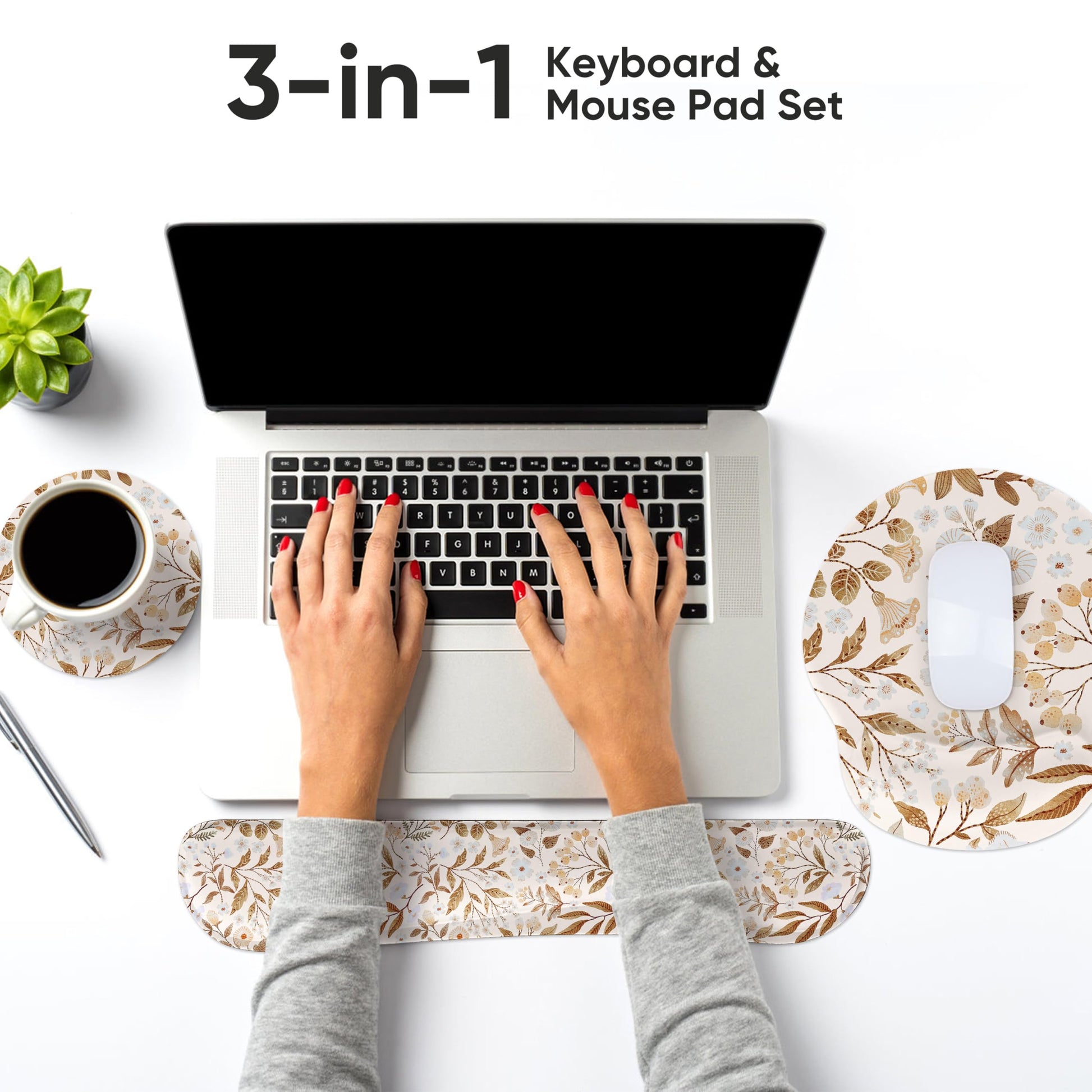 RICHEN Mouse Pad and Keyboard Wrist Rest, 3-in-1 Computer Mousepad and Coaster Set, Non-Slip