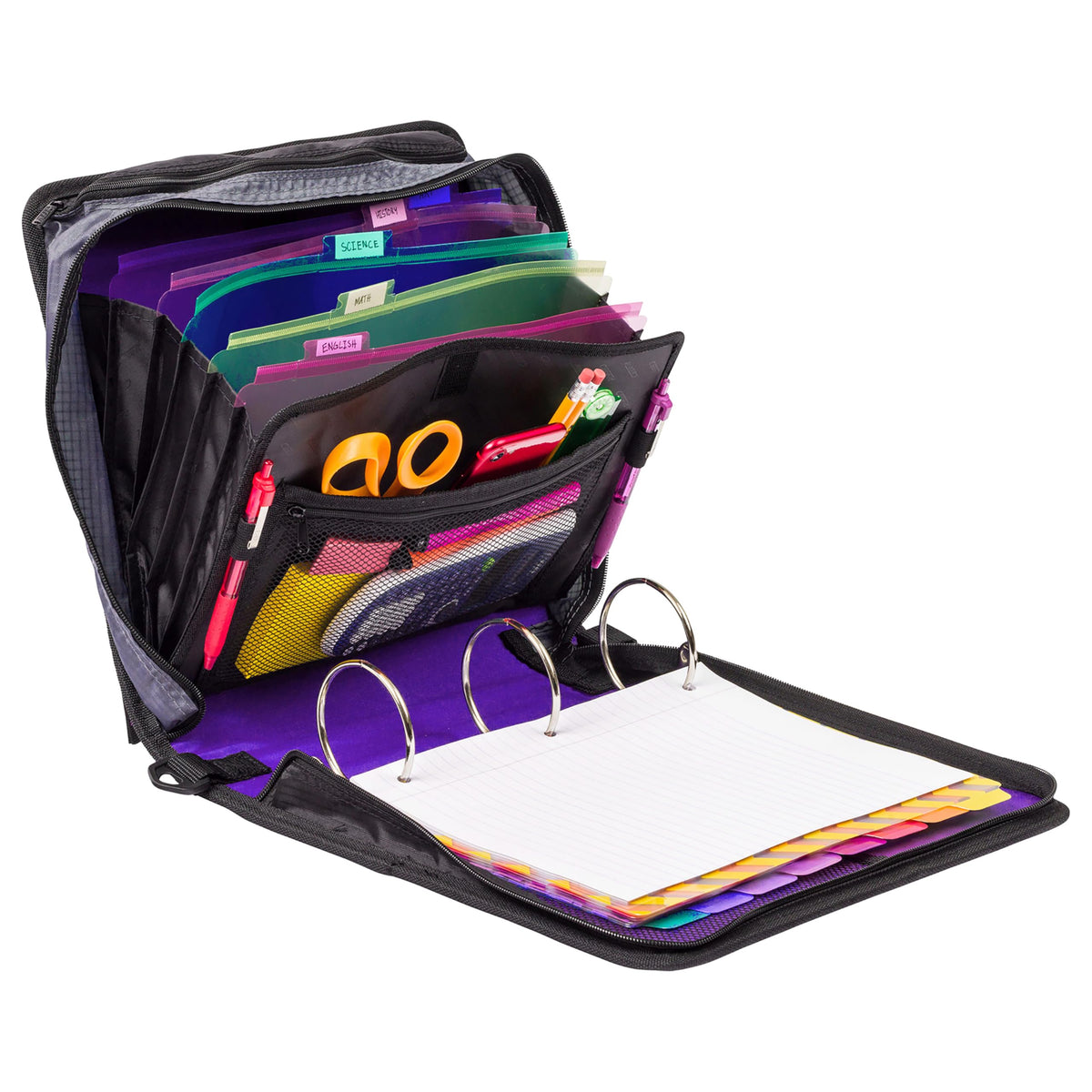 Case-it School Zipper Binder | 3" O-Rings | 600-Sheet | D-146 Purple Haze