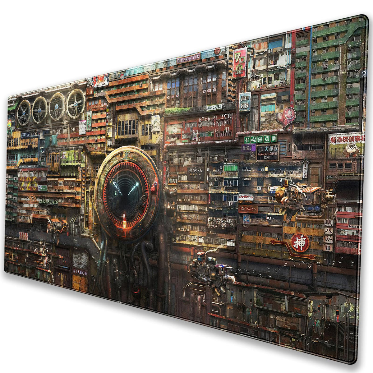 Cyberpunk Mech Desk Mat, Sci-Fi City Large Gaming Mouse Pad