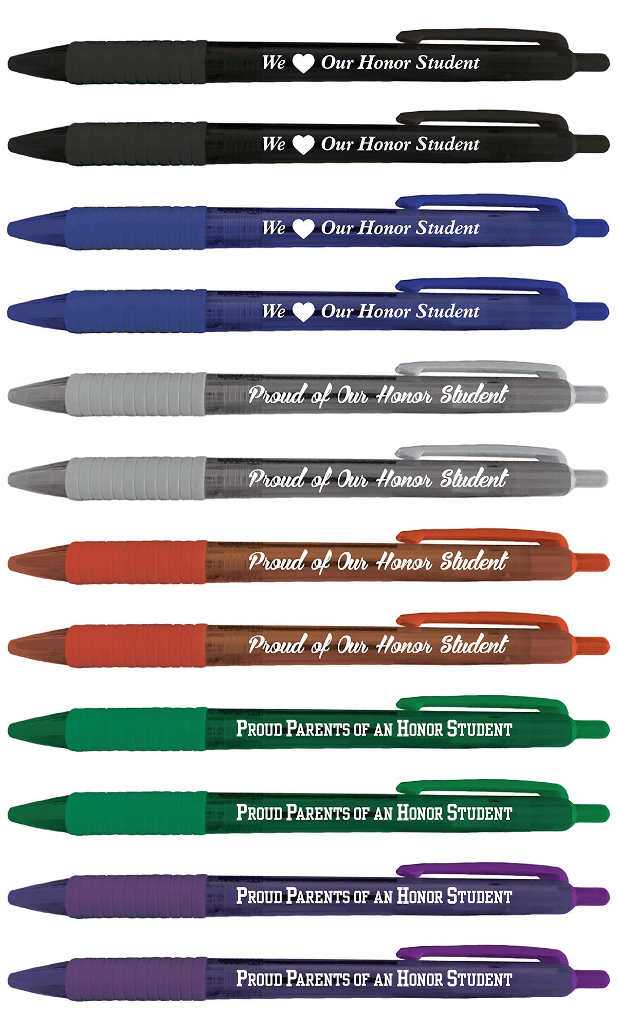 Greeting Pen 12 Translucent Honor Student Pen Set, 3 Designs 46013