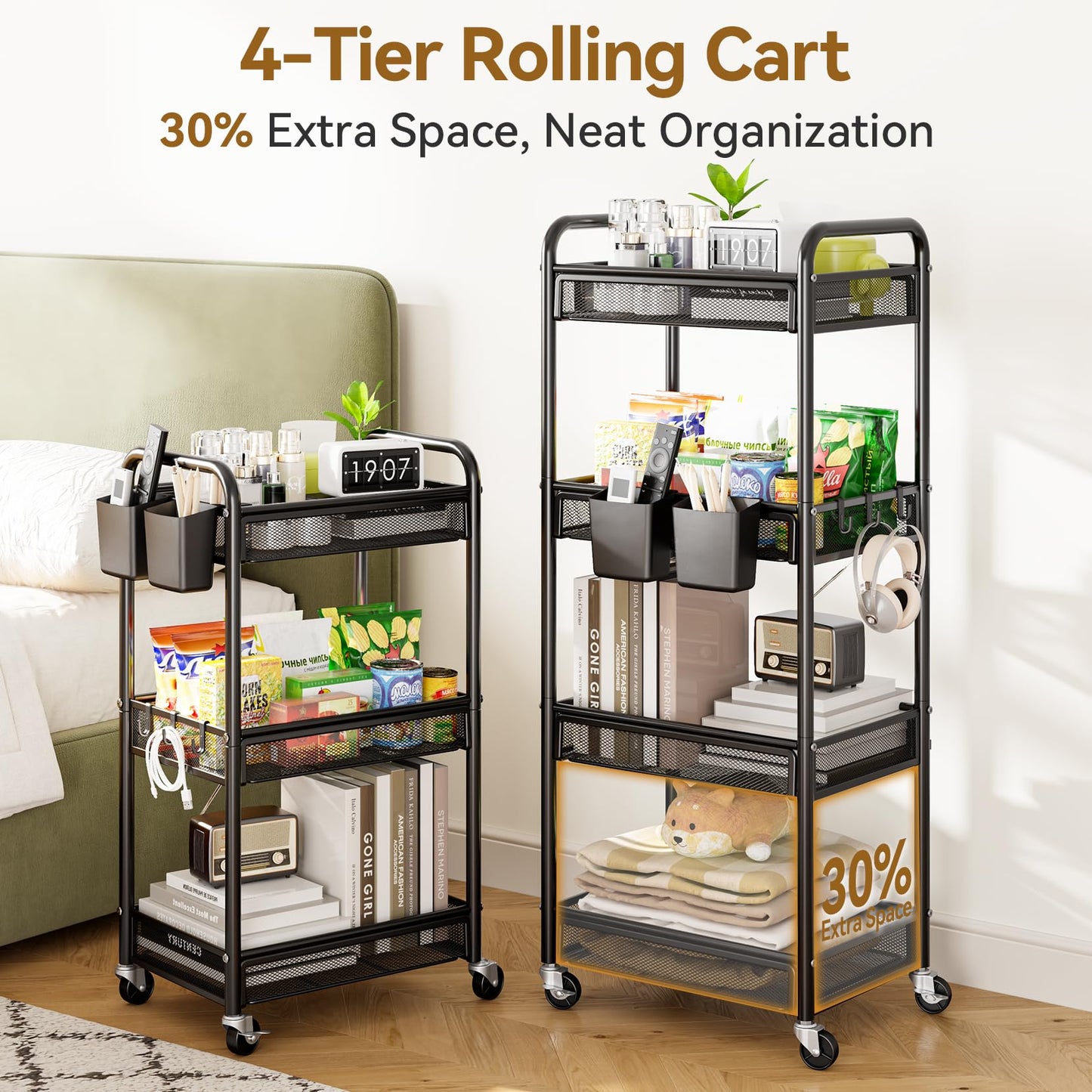 YASONIC 4 Tier Rolling Cart – Rolling Storage Cart with Wheels