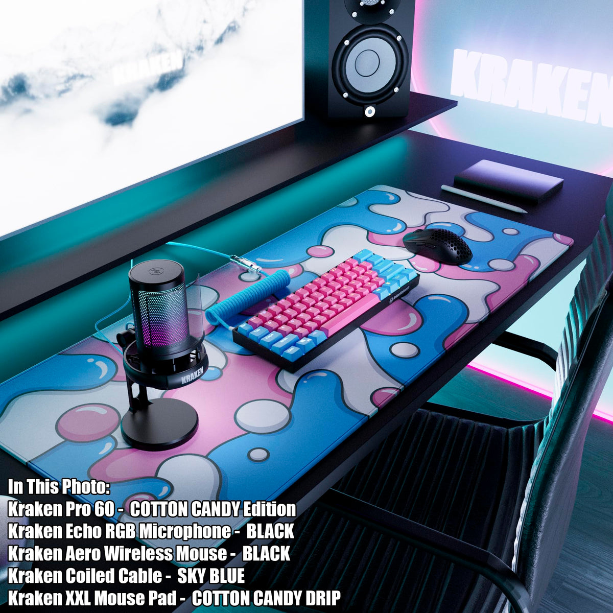 Kraken Gaming Mouse Pad Large Cotton Candy XXL Mouse Pad for Gaming - Desk Mat for Keyboard - Thick