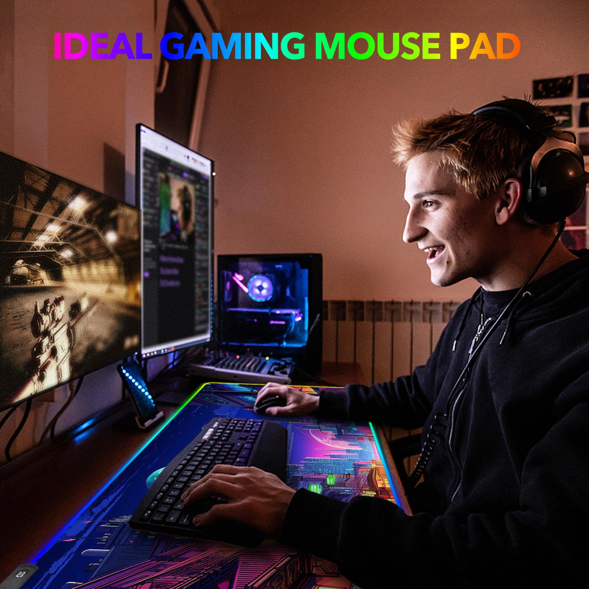 AIMSA RGB Gaming Mouse Pad, Large Mousepad with 14 Led Light Modes, Keyboard Pad Gaming Accessories