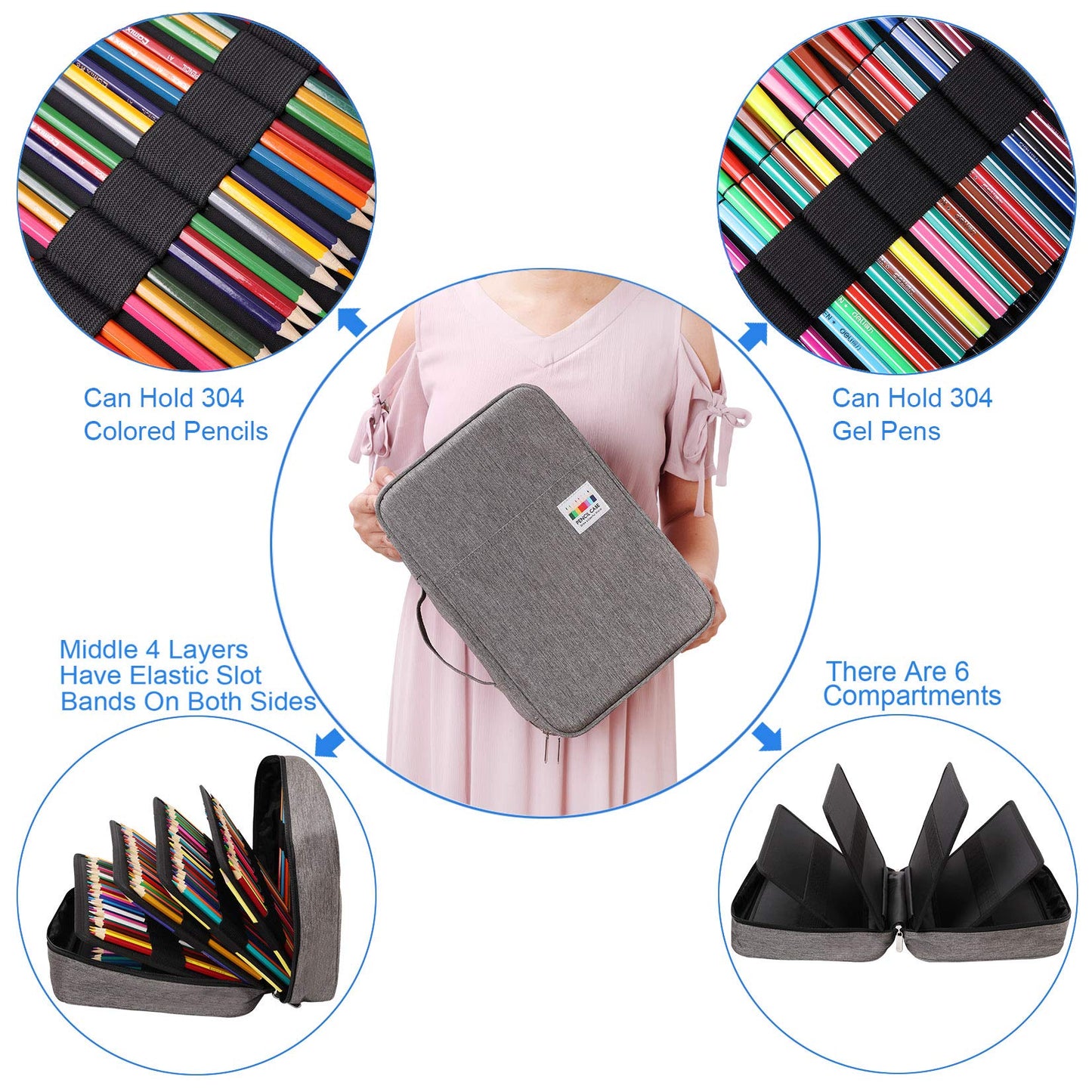 AYVANBER Big Capacity Colored Pencil Case Organizer 304 Slots Pen Holder Waterproof Storage Pouch