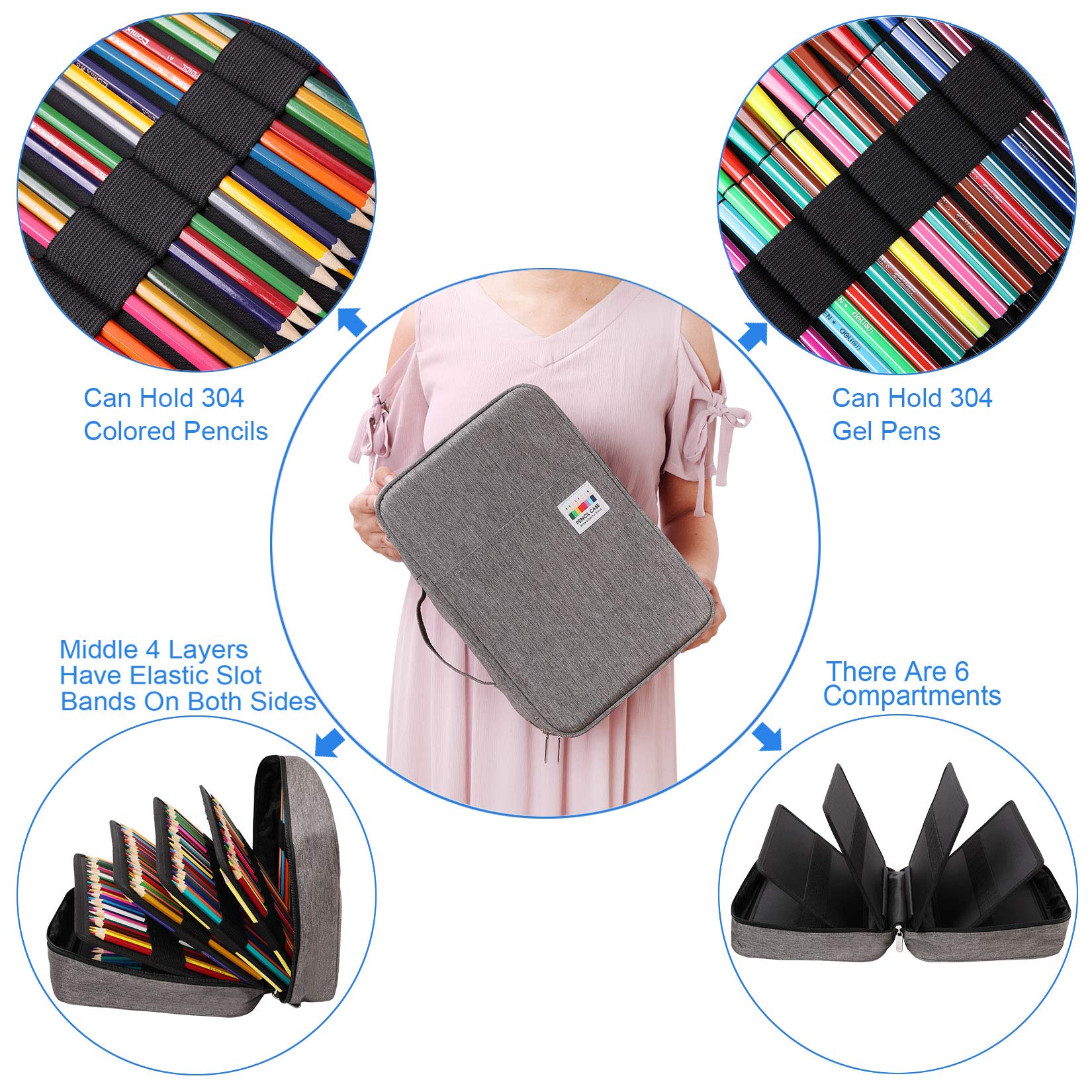 AYVANBER Big Capacity Colored Pencil Case Organizer 304 Slots Pen Holder Waterproof Storage Pouch