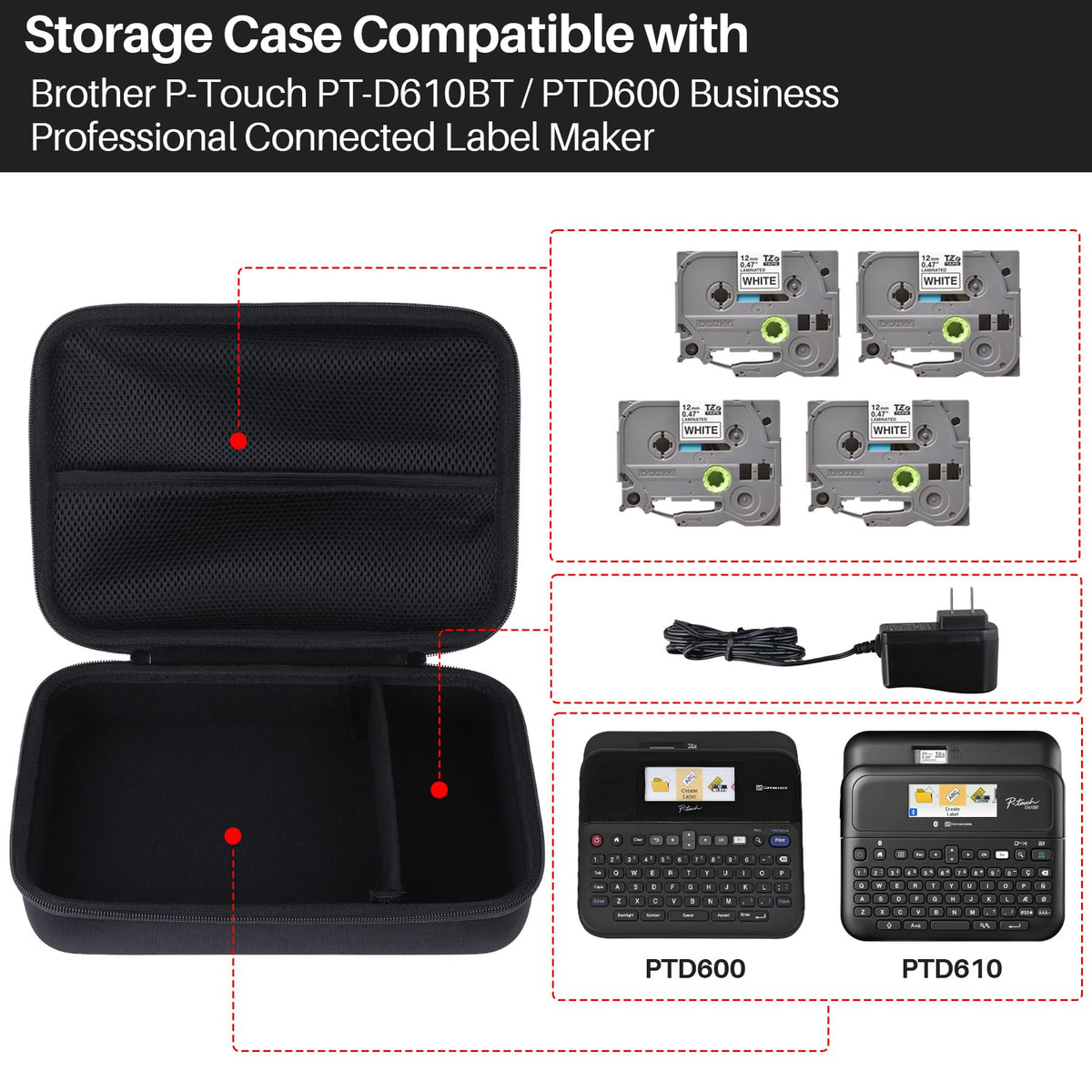 Lebakort Storage Case Compatible with Brother P-Touch PTD610BT / PTD600 Label Maker