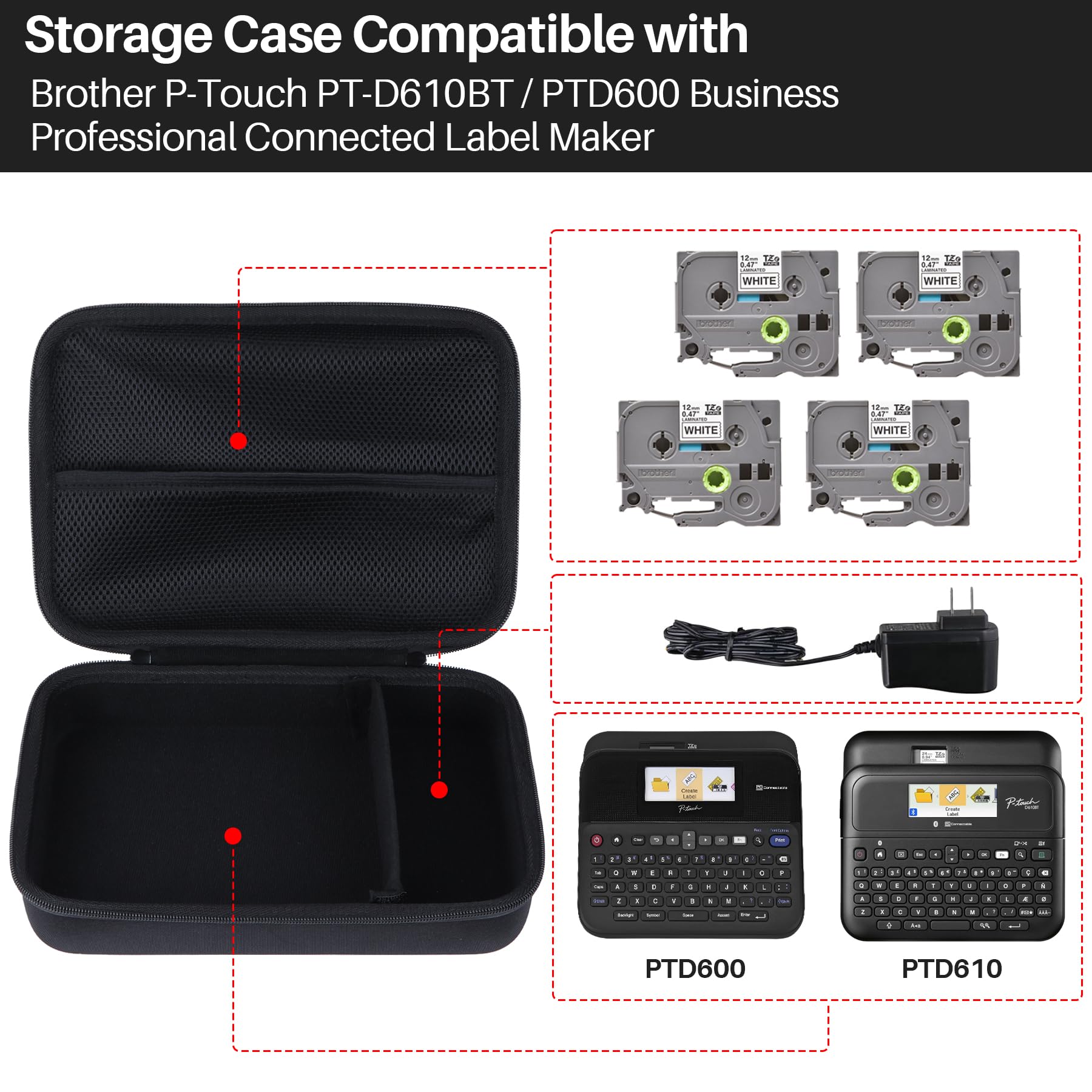 Lebakort Storage Case Compatible with Brother P-Touch PTD610BT / PTD600 Label Maker