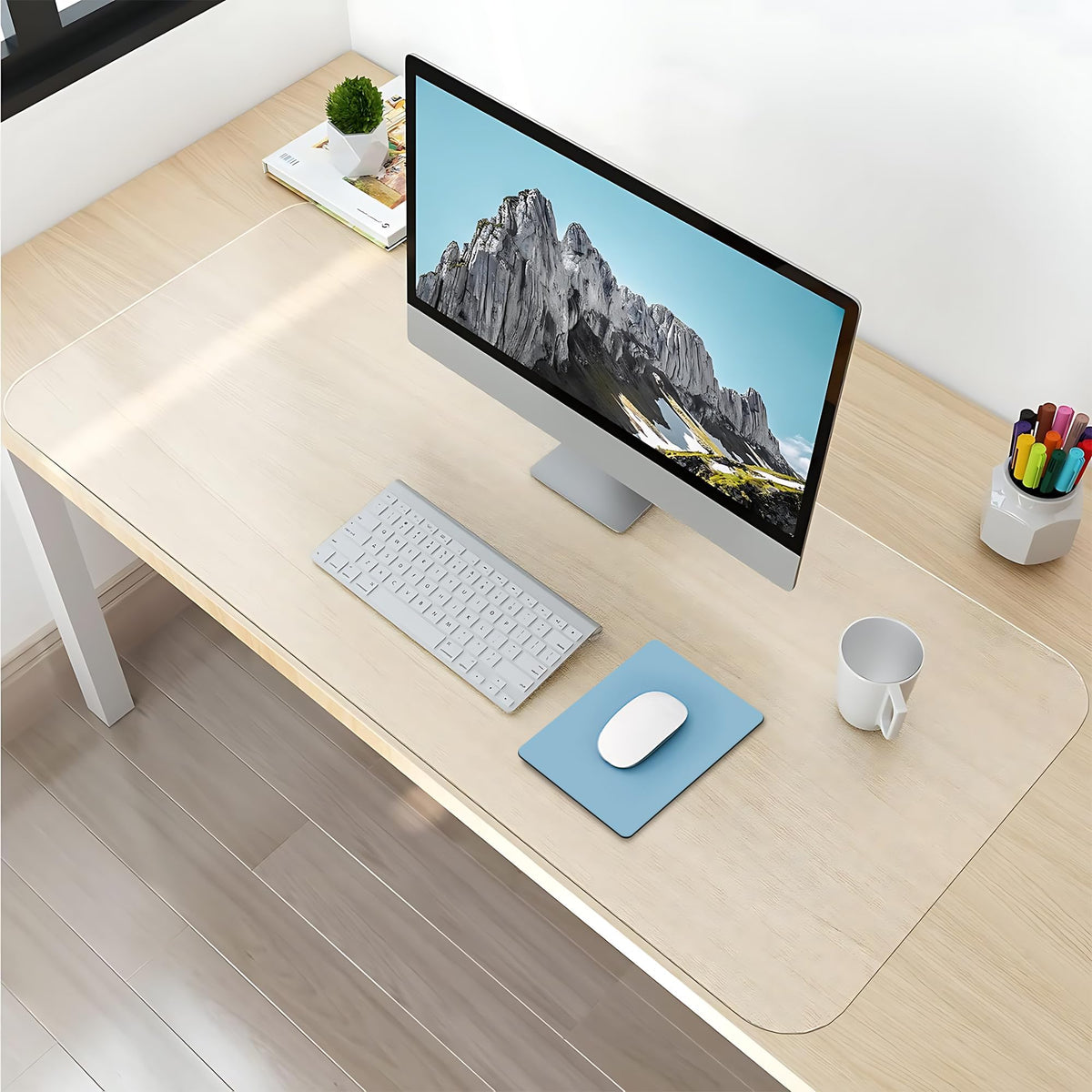 NATRKE Clear Desk Mat Pad, 35.4"x15.7" Large Transparent Computer Desk Mat Plastic Desktop