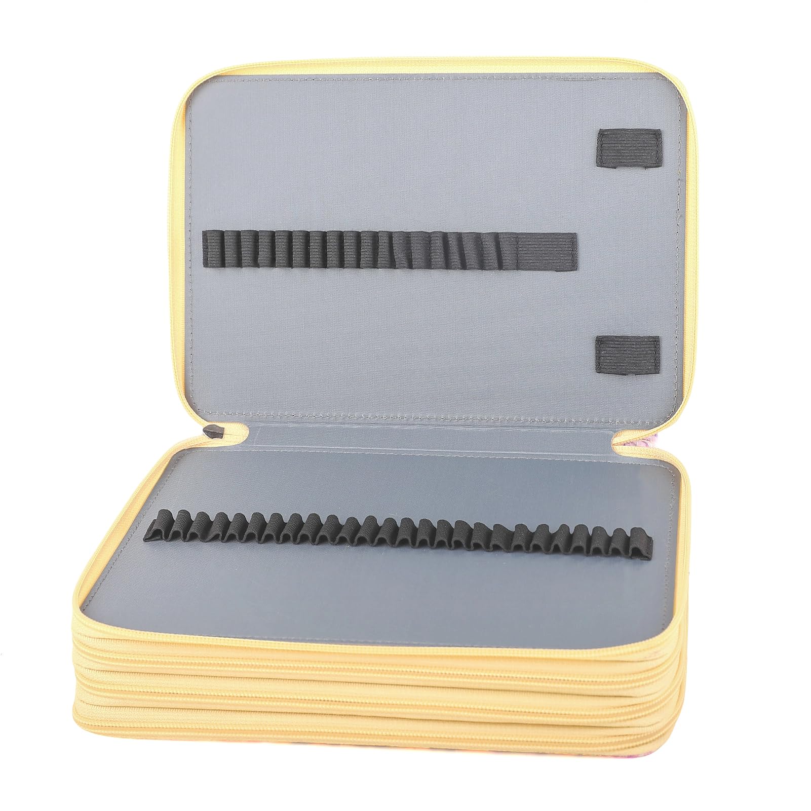 Vomgomfom 200 Slots Pencil Case 4-Layer PU Leather, Handle, Yellow Flower