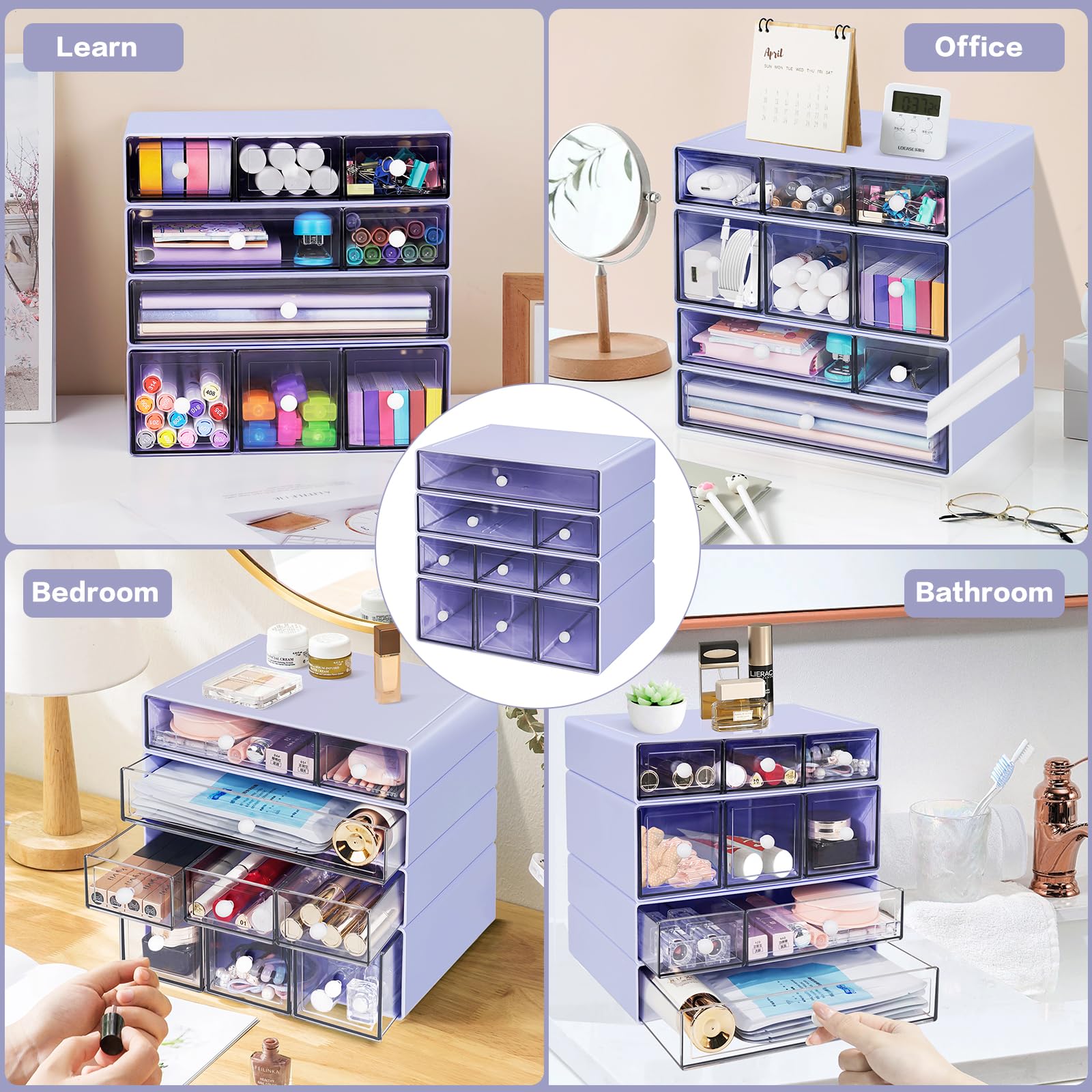 FODIENS Desk Storage Organizer with 9 Drawers, 4 Tiers Stackable Desktop Craft Storage Drawers