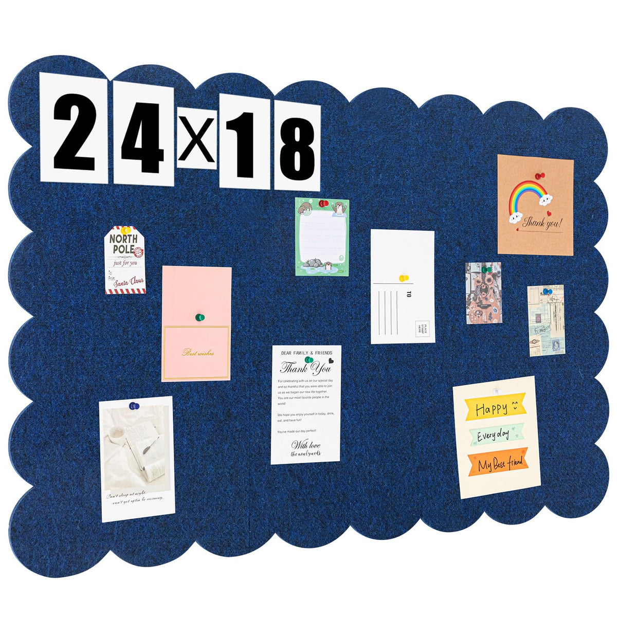 Mooliwe Scalloped Felt Bulletin Cork Board Foldable Dark Blue 24 * 18 Inch