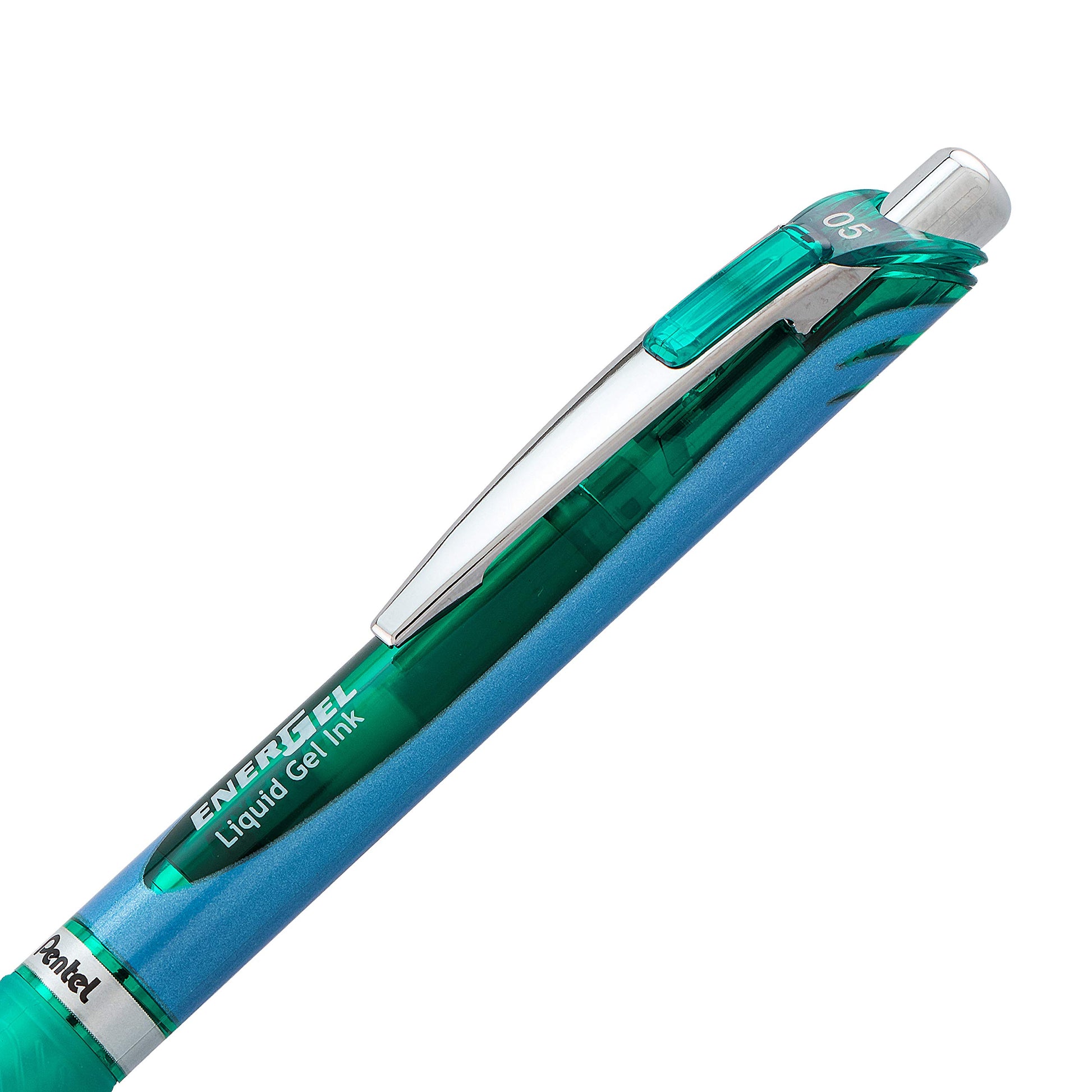 Pentel EnerGel Deluxe RTX Retractable Liquid Gel Pen, Fine Line, Needle Tip, Green Ink, Box of 12