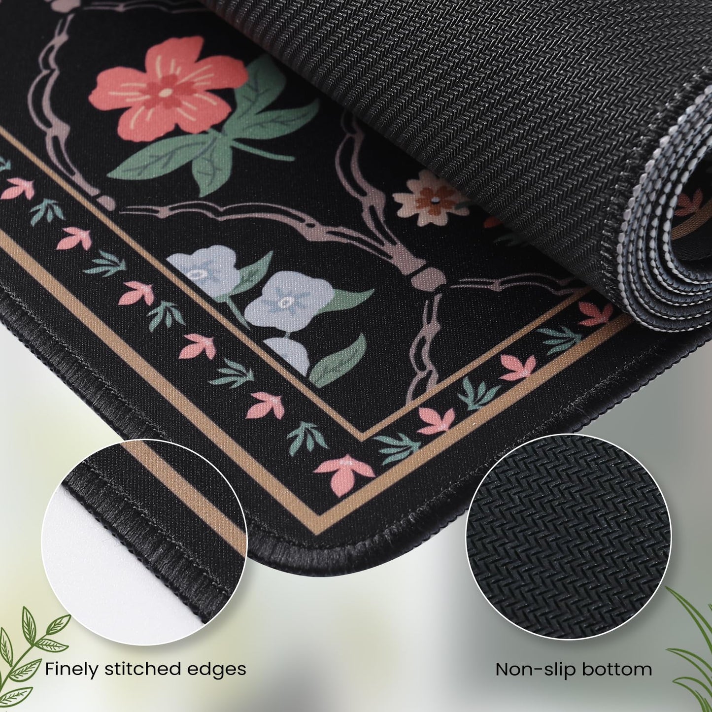 iCasso Floral Desk Pad Mat, Large Mouse Pad, Black Moroccan