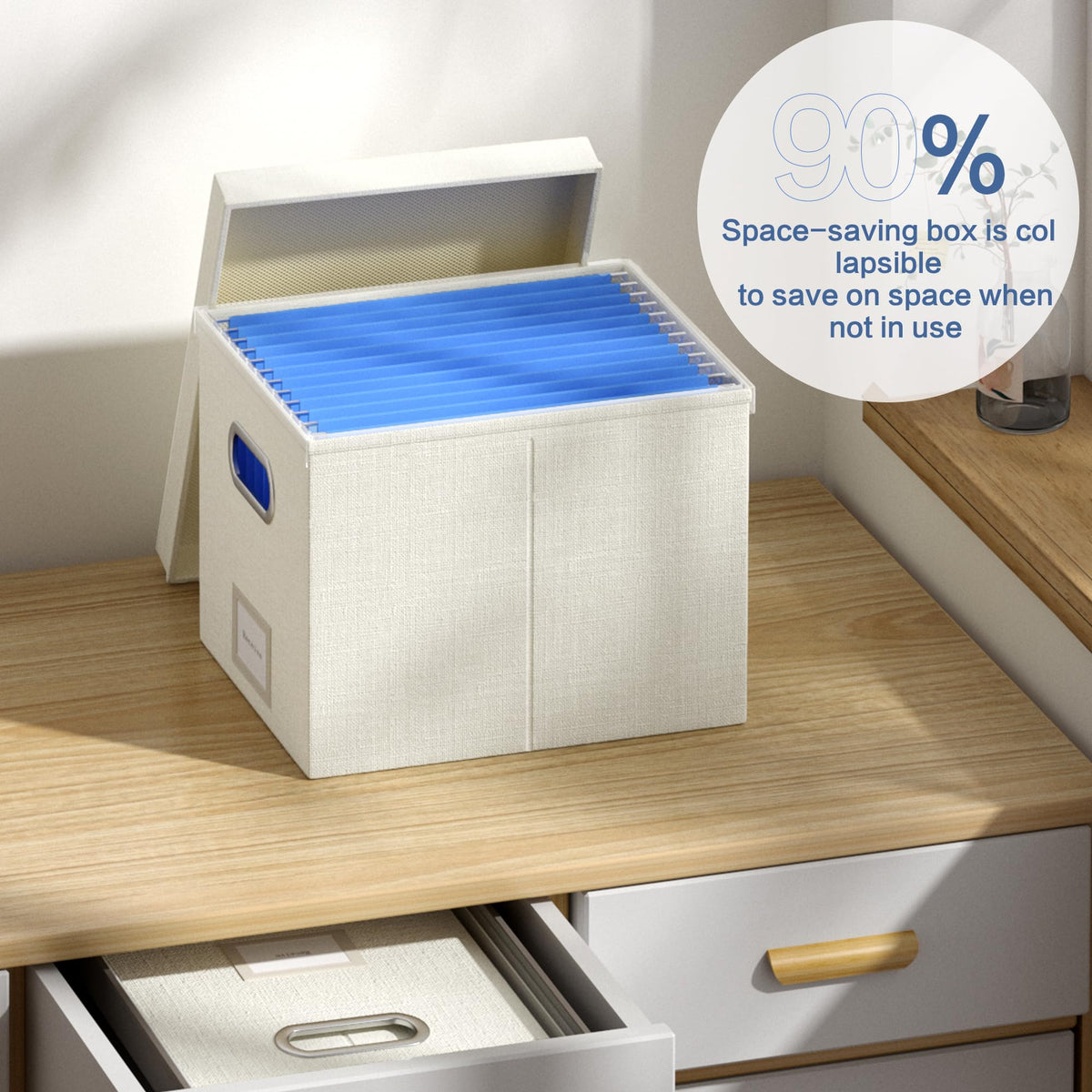 GRSQYS File Organizer Box - File Boxes for Hanging Files with Lid Set of 3 Decorative Hanging