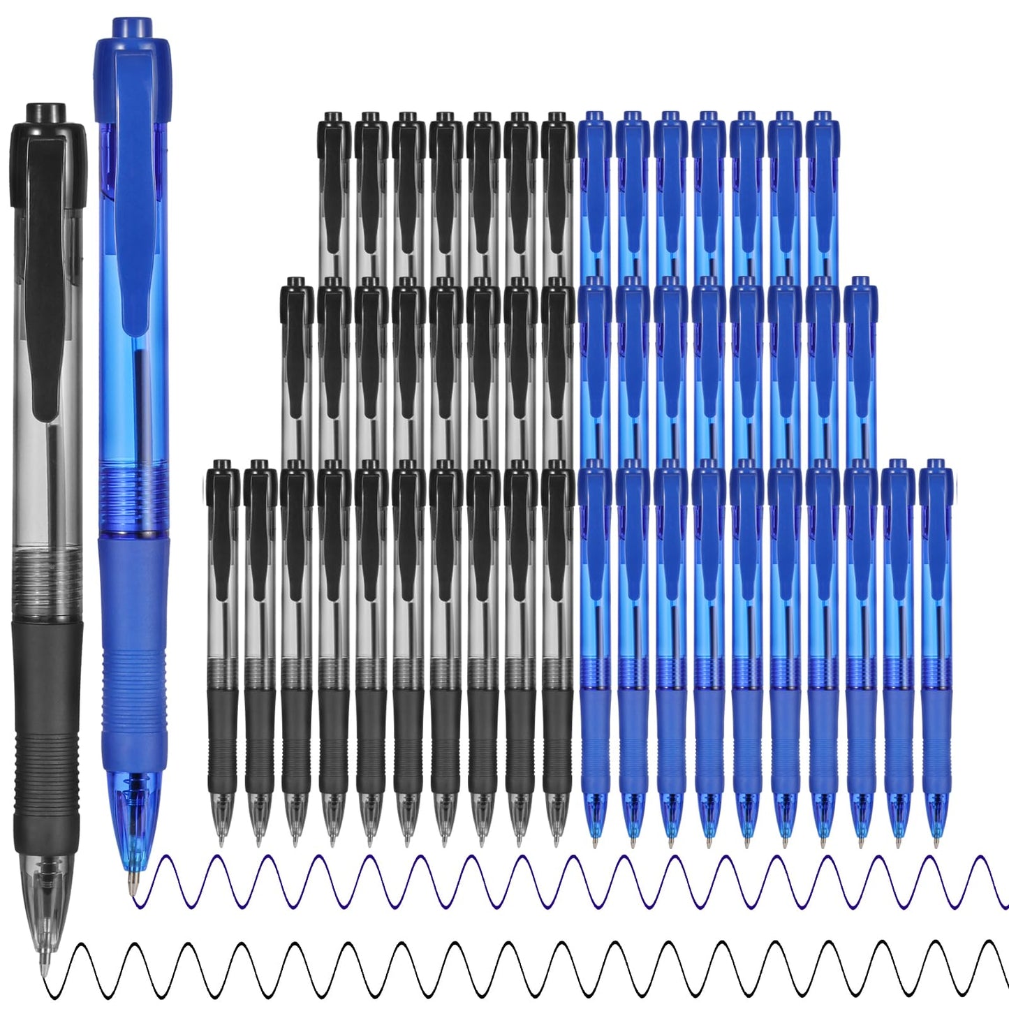 deegtran Pens Bulk, 50 Pack No Bleed Black & Blue Ink Click Pens with Soft Grip, Wholesale