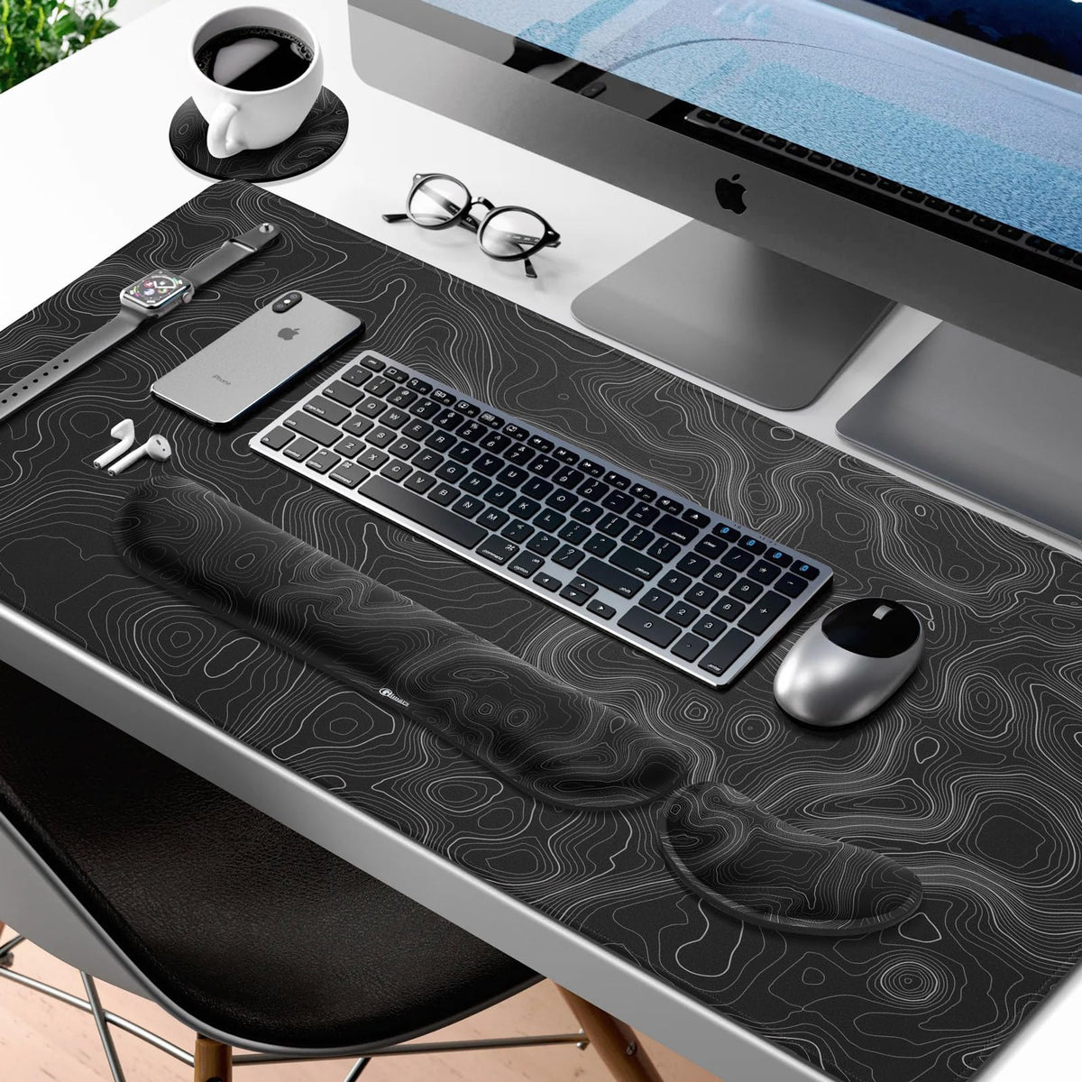 Gimars 4 in 1 Mouse Pad and Keyboard Wrist Rest Set, Large Mouse Pad with Memory Foam Wrist Support