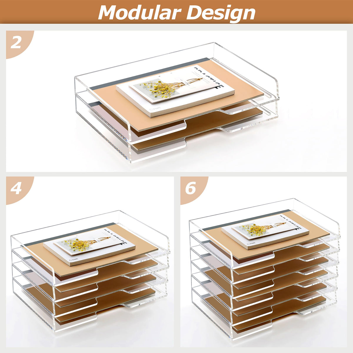 2 Pack-Stackable Paper Letter Tray Enlarged A4 File Desk Organizer Acrylic