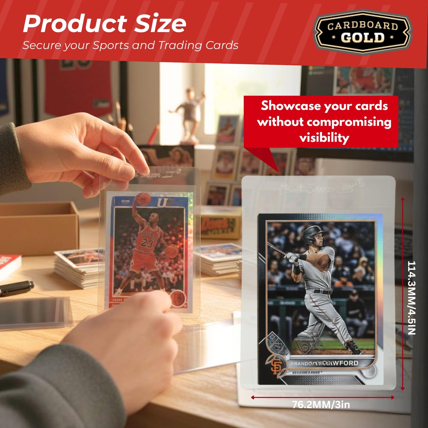 Cardboard Gold Card Saver 2 - Semi-Rigid Card Holder 3x4 for Trading Cards - PSA & Collector