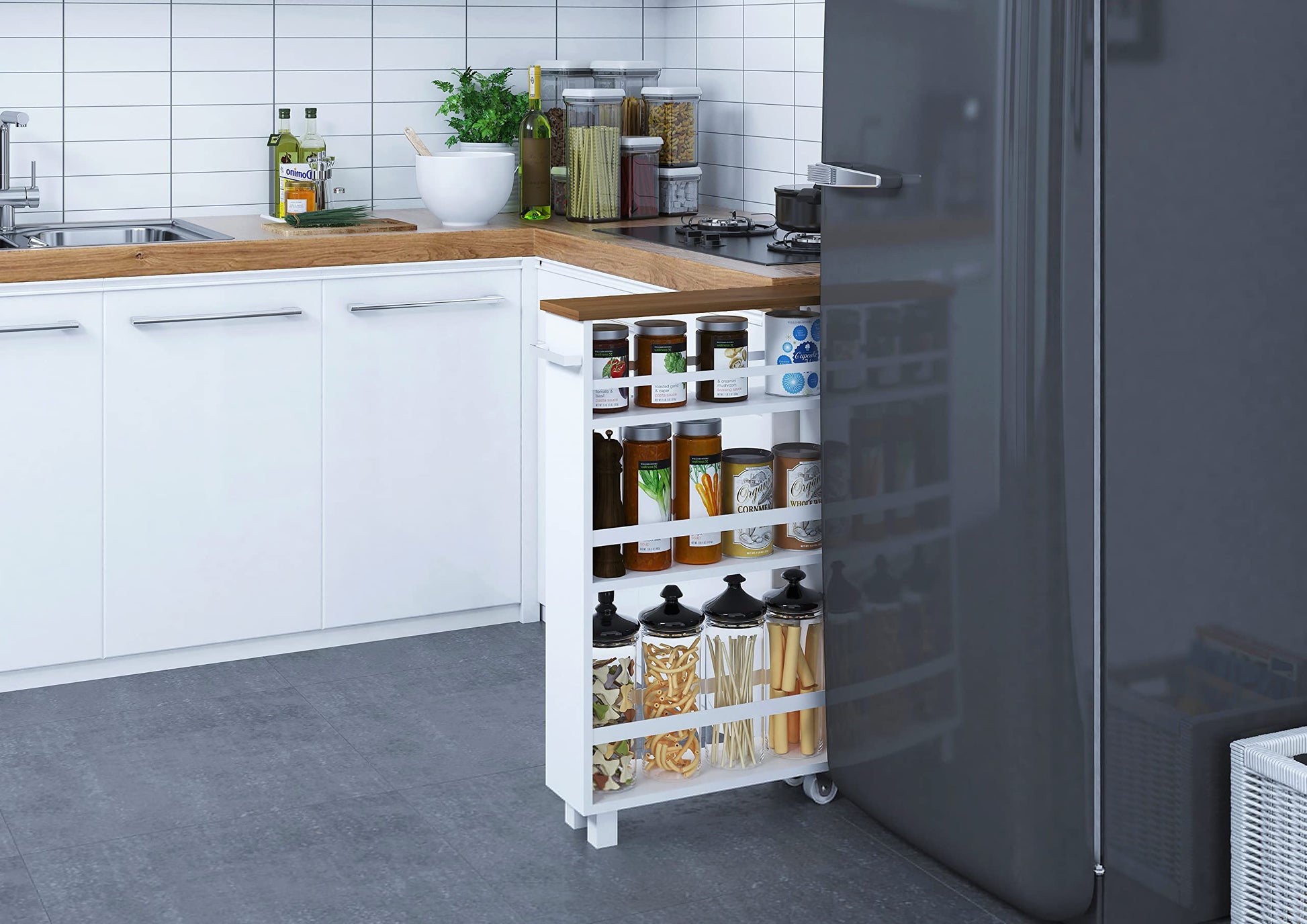 UTEX Slim Rolling Storage Cart, 4-Tier Utility Cart on Wheels, Mobile Kitchen Storage Shelf for