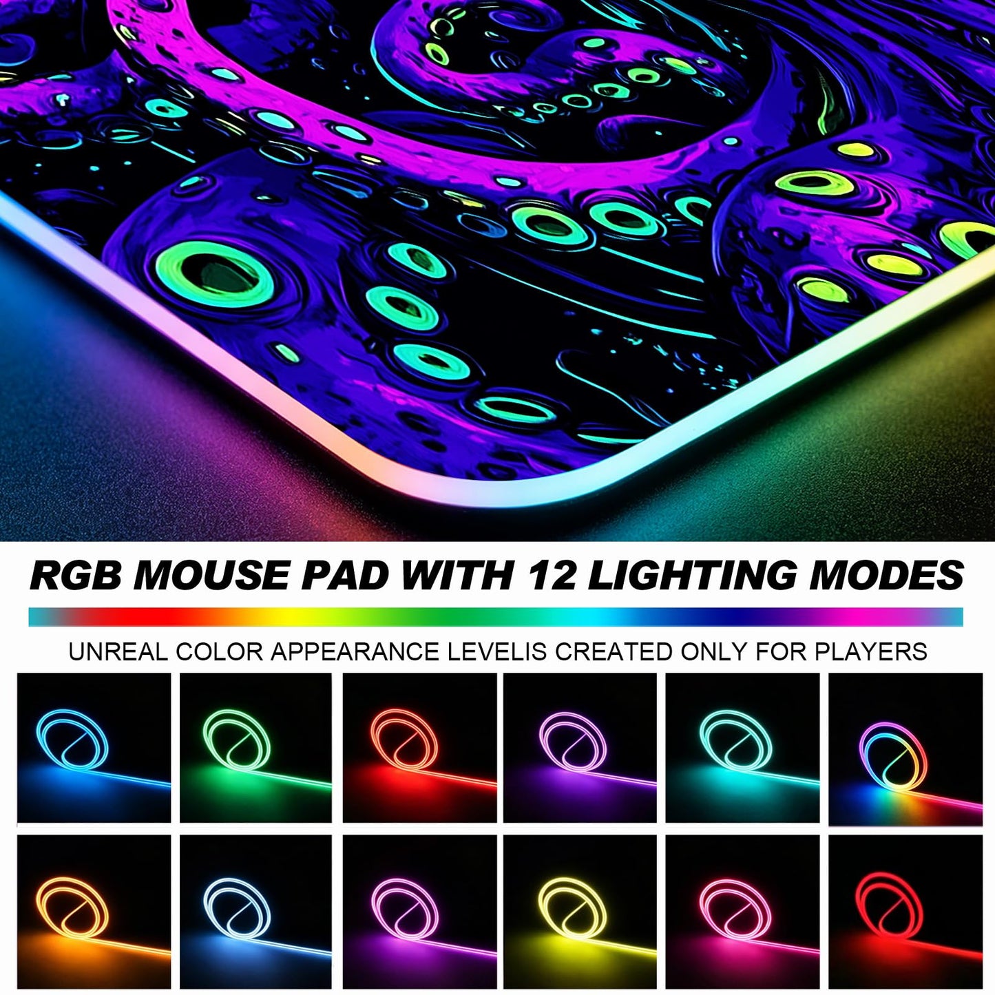 JIANG100 RGB Mystic Purple Octopus Gaming Desk Mat & Mouse Pad, XL