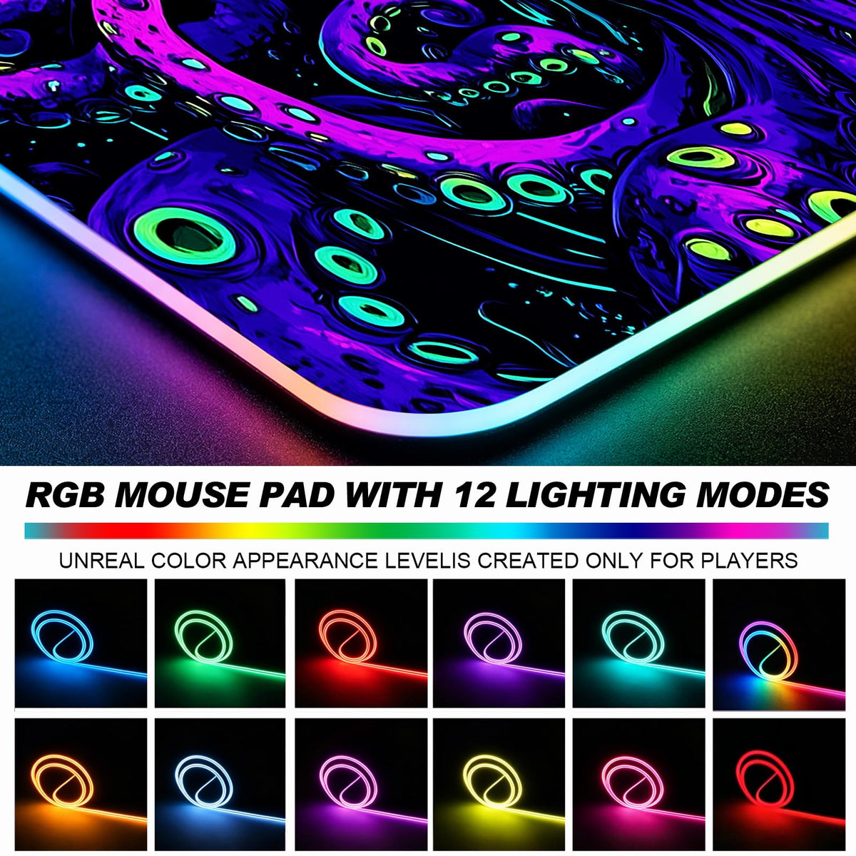 JIANG100 RGB Mystic Purple Octopus Gaming Desk Mat & Mouse Pad, XL