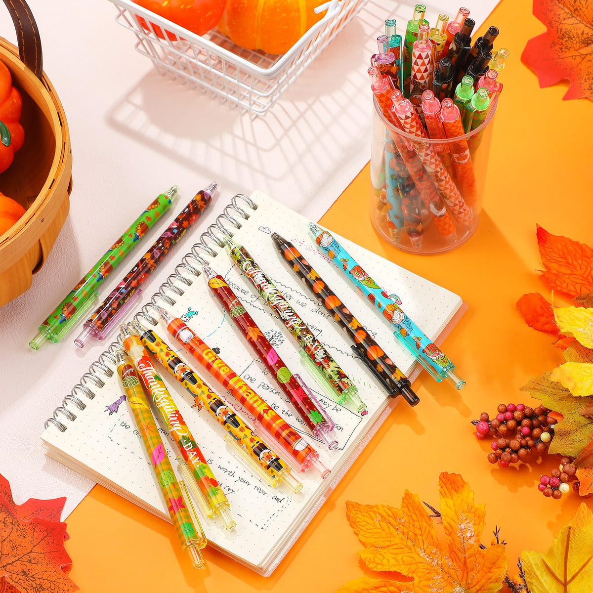 Leinuosen 120 Pieces Thanksgiving Ballpoint Pens Fall Pens Happy Fall Gift Black Ink Writing Pen
