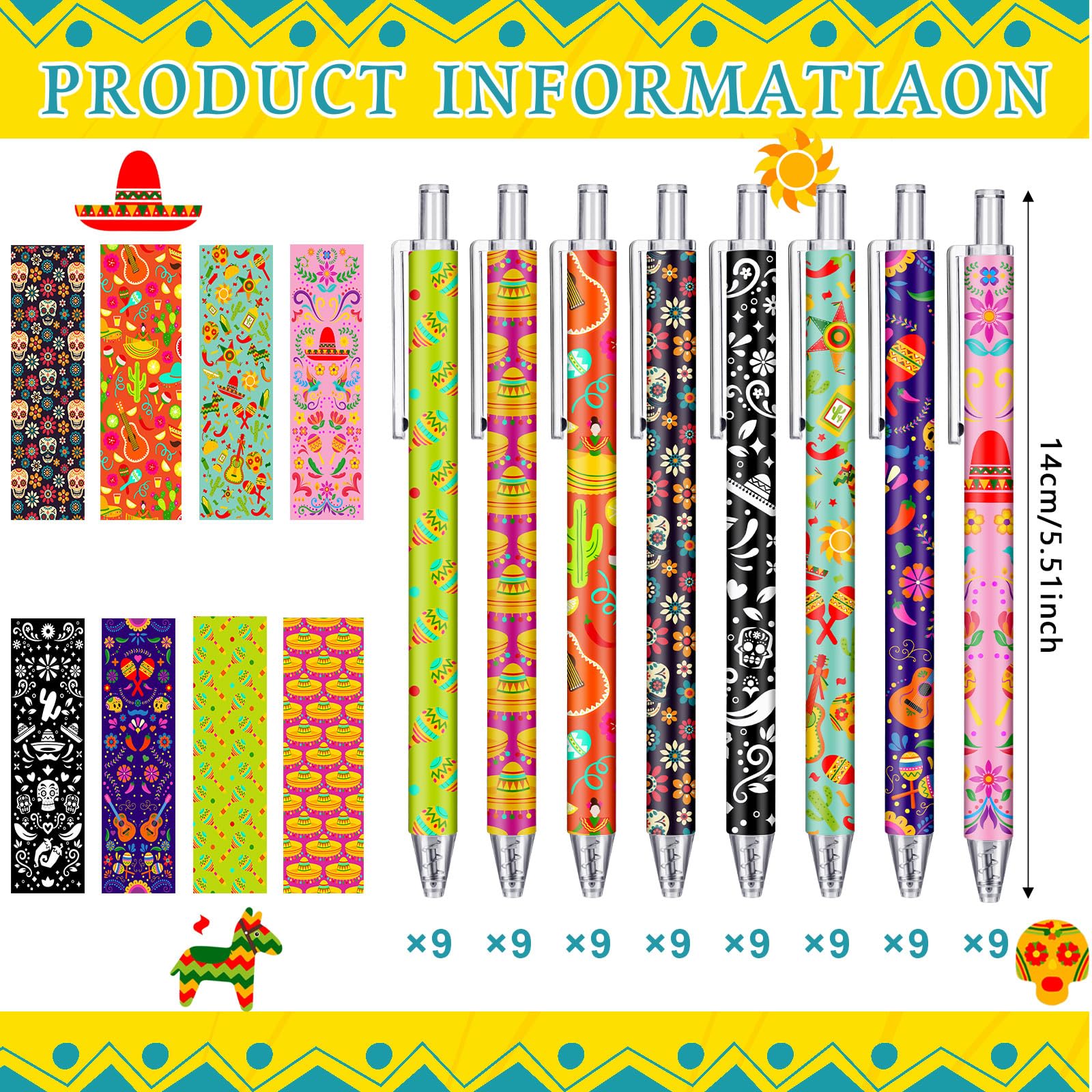 Leinuosen 72 Pcs Cinco De Mayo Pen Cinco De Mayo Party Favors Mexican Fiesta Pens Bulk Fiesta Party