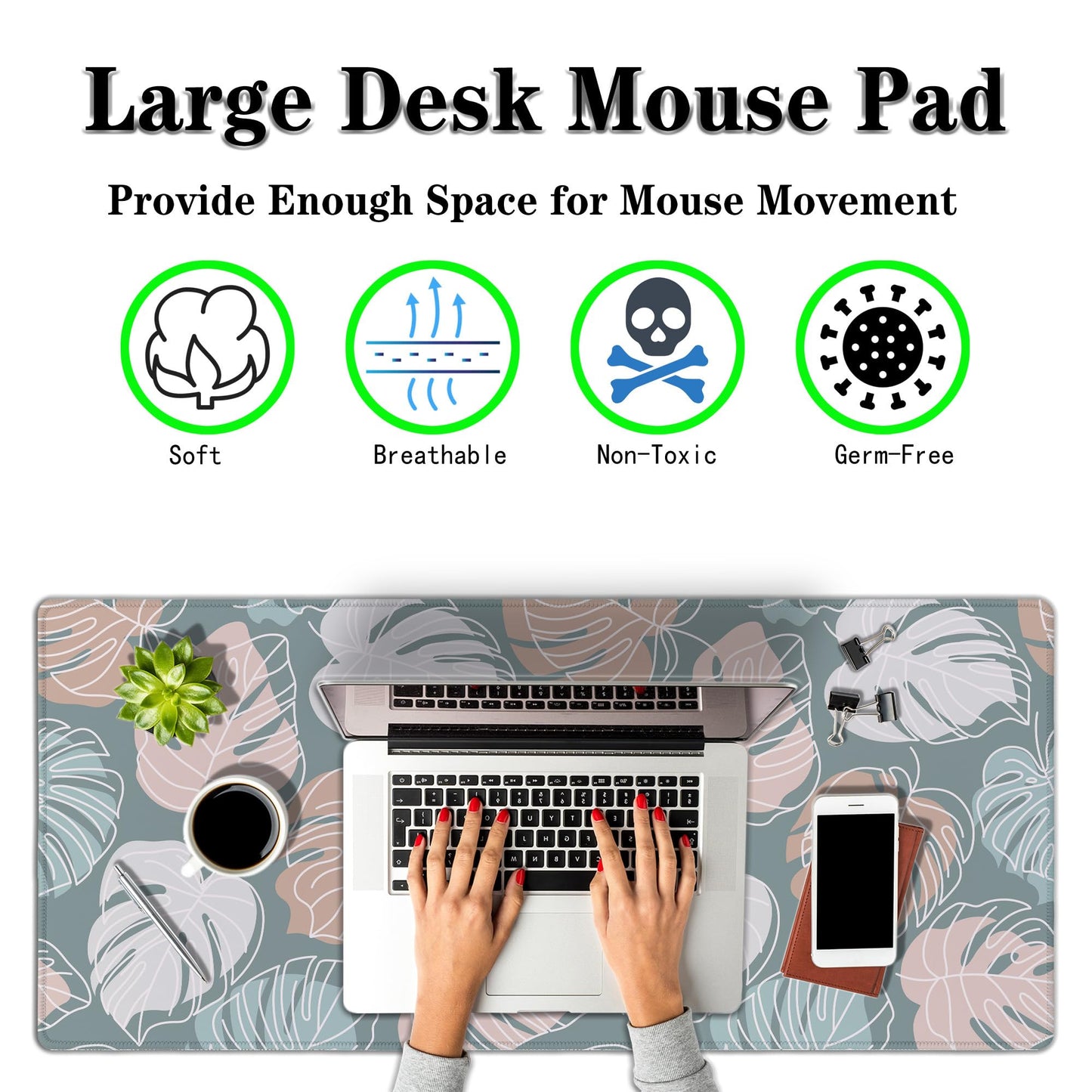 Samgula Large Desk Mat Green, Gaming Mouse Pads Office Desk Pad, Keyboard Desk Mat Non-Slip Rubber