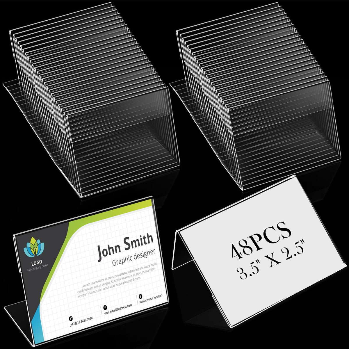 Teling 48 Pcs 3.5x2.5 Mini Acrylic Sign Holder Slant Back Display Stands