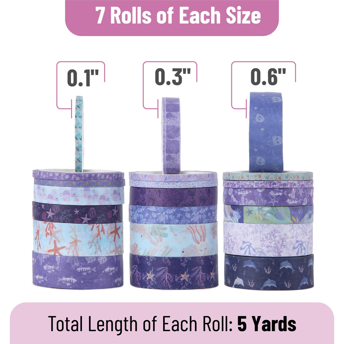 Mr. Pen- Washi Tape Set, 21 Rolls, Assorted Sizes, 5 Yards/Roll