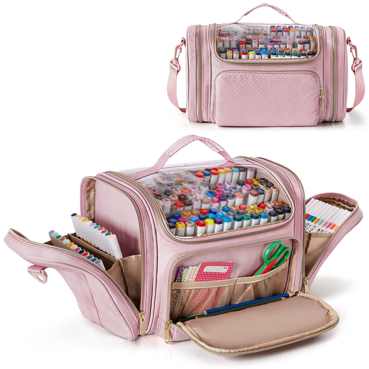 Rexmica Marker Organizer Case Storage Bag for 180-300 Markers, Pink