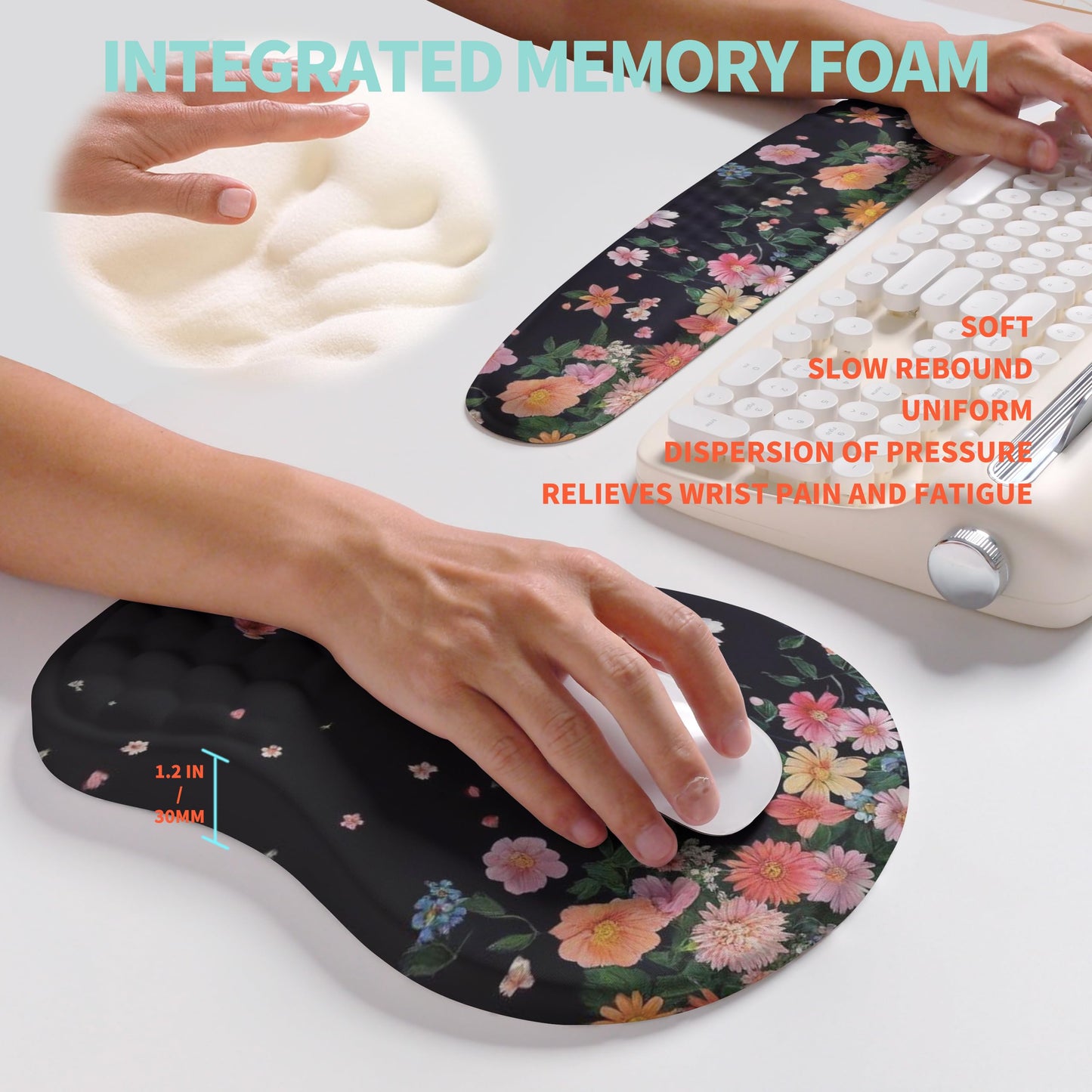 KUOSGM 2-in-1 Ergonomic Set, Wave Rise Keyboard Wrist Rest and Massage Bulge Slope Mouse Pad Wrist