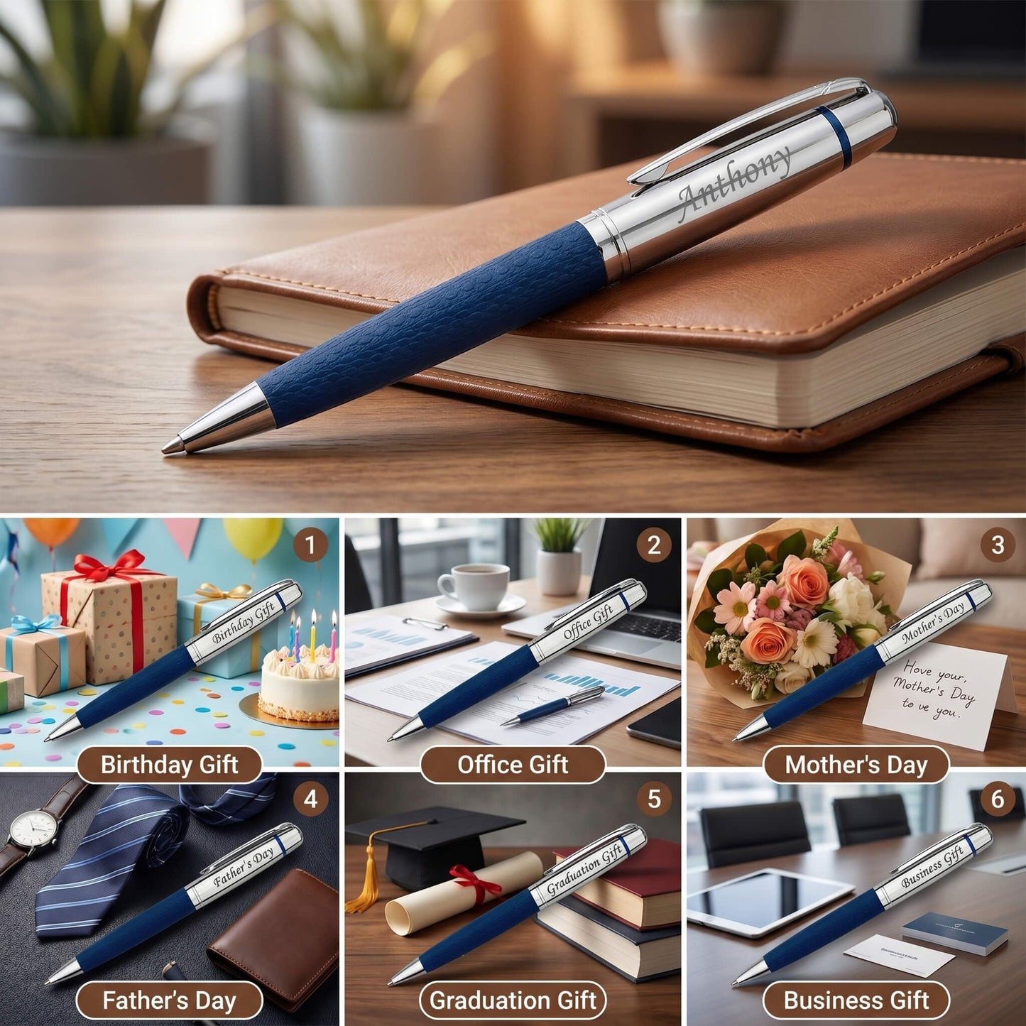 Ancolo Personalized Ballpoint Pen with PU Leather-Gift Set for Men & Women