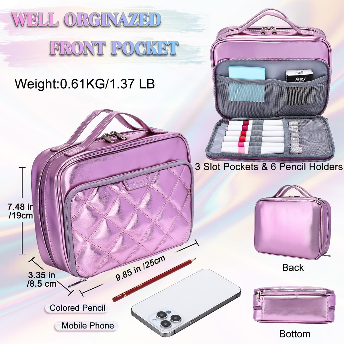 VX VONXURY Pencil Case, Large Capacity Pencil Pouch Portable Cosmetic Bag with 2 Detachable Layers