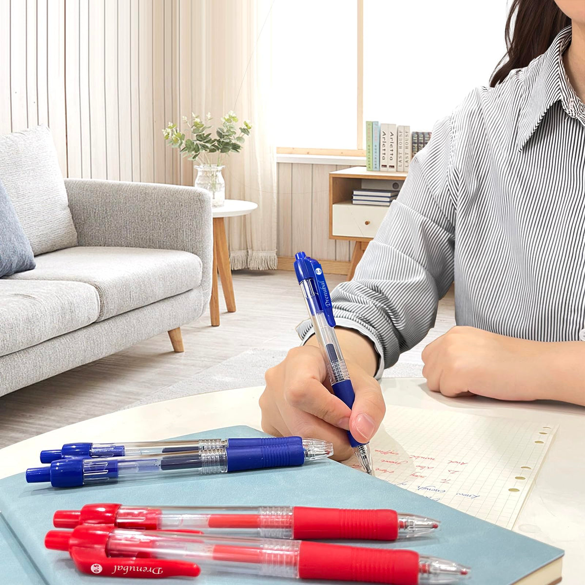 Drenubal Black Glide Retractable Ball Pens, Medium Point (0.5mm), Comfortable Rubber Grip For