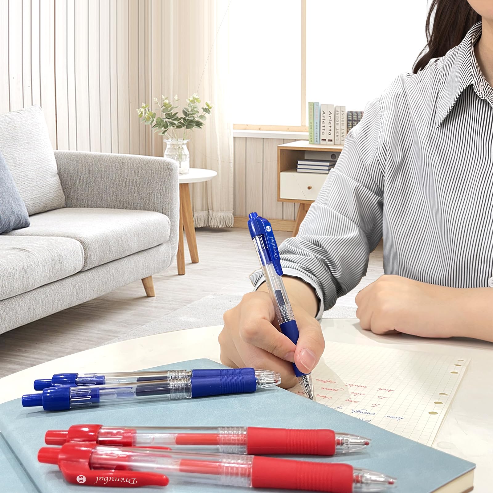 Drenubal Black Glide Retractable Ball Pens, Medium Point (0.5mm), Comfortable Rubber Grip For