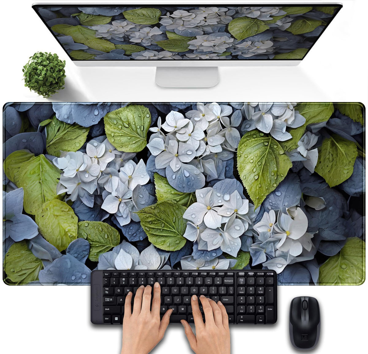 Large Desk Mat Hydrangea Floral Extended Gaming Mouse Pad, Keyboard Mouse Mat for Office & Home