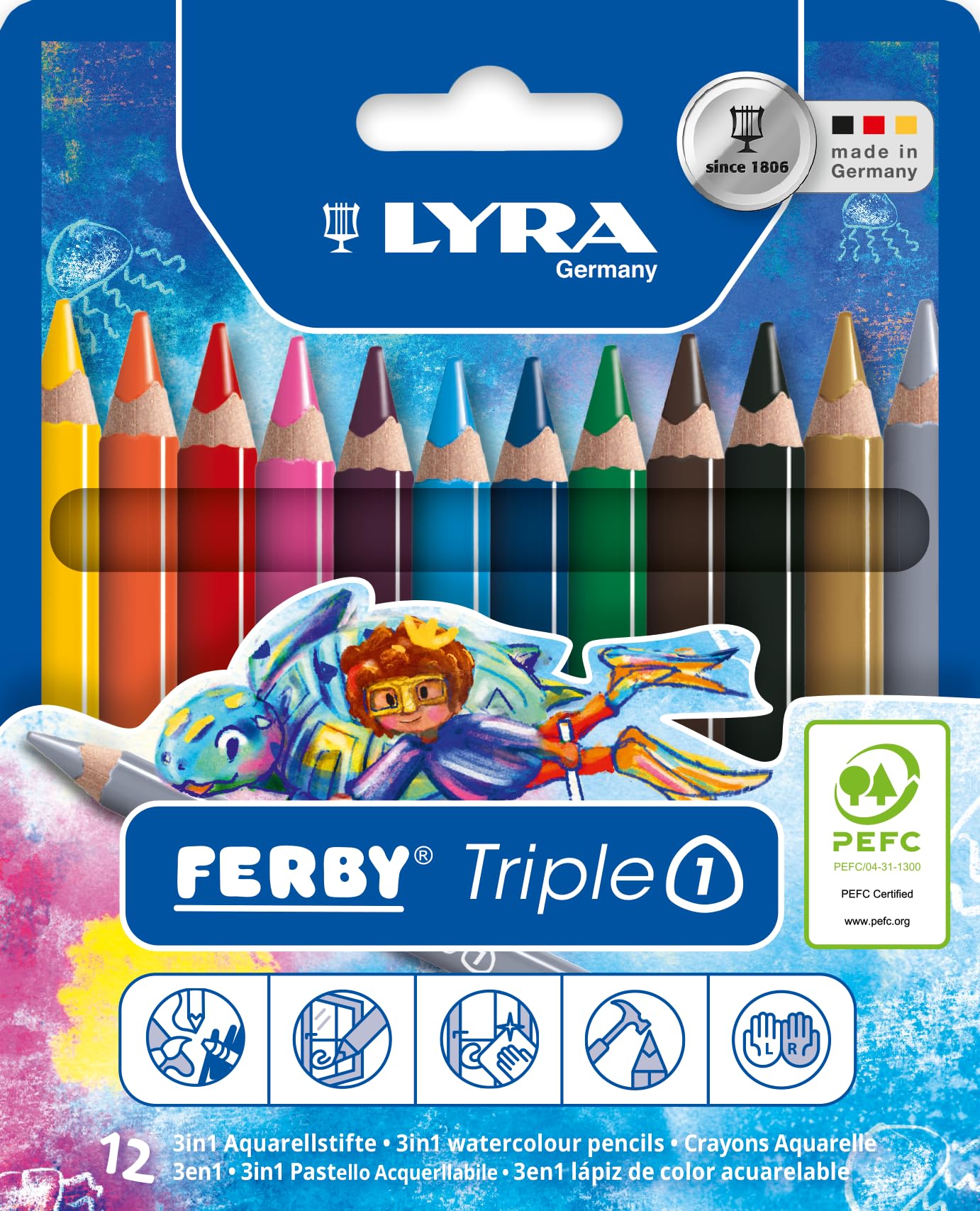 Lyra Triple One L3641121 Coloured Pencils Pack of 12 Assorted