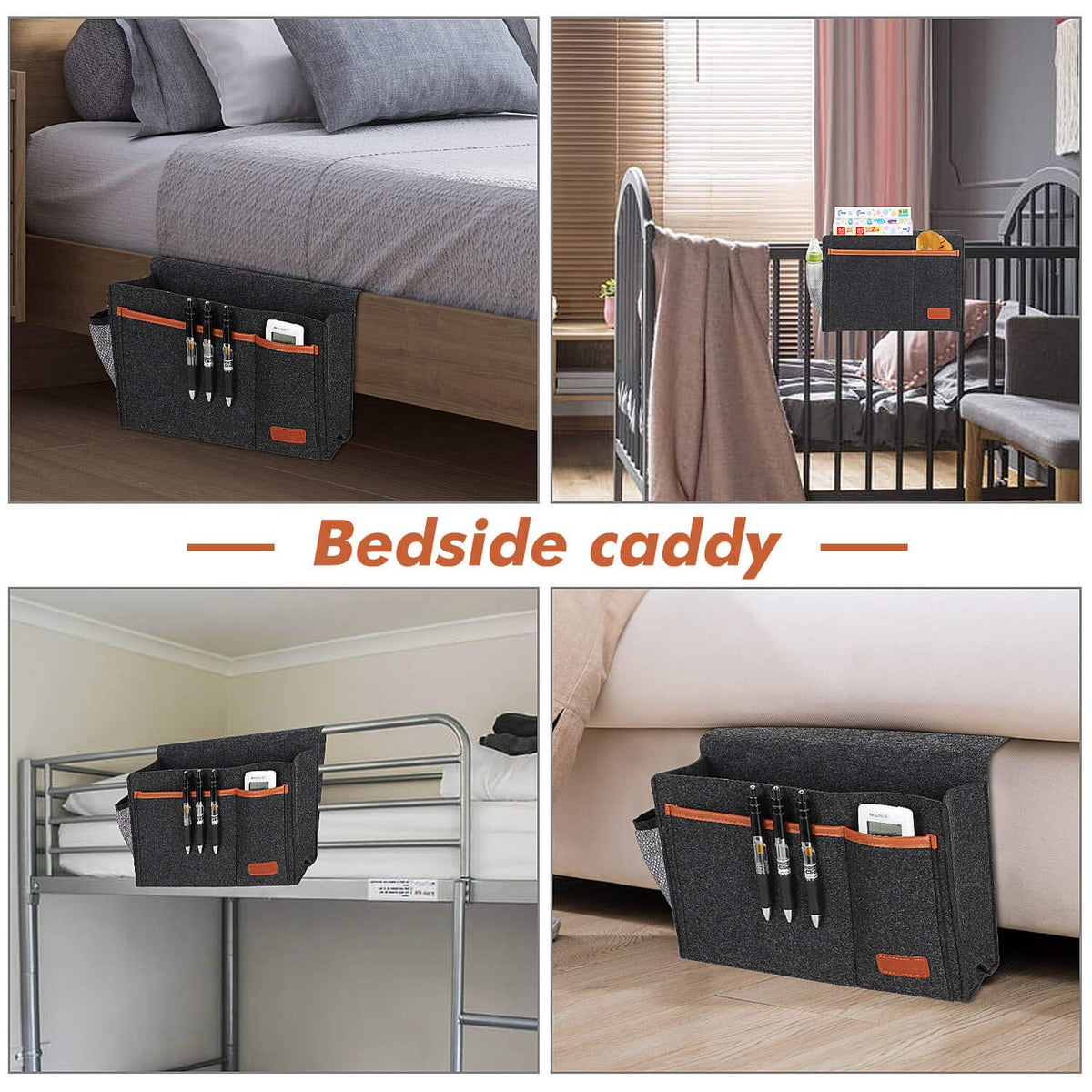 WantuSee Bedside Caddy, Bed Storage Organizer for Remote Controller, Books, Magzine, Laptop Holder