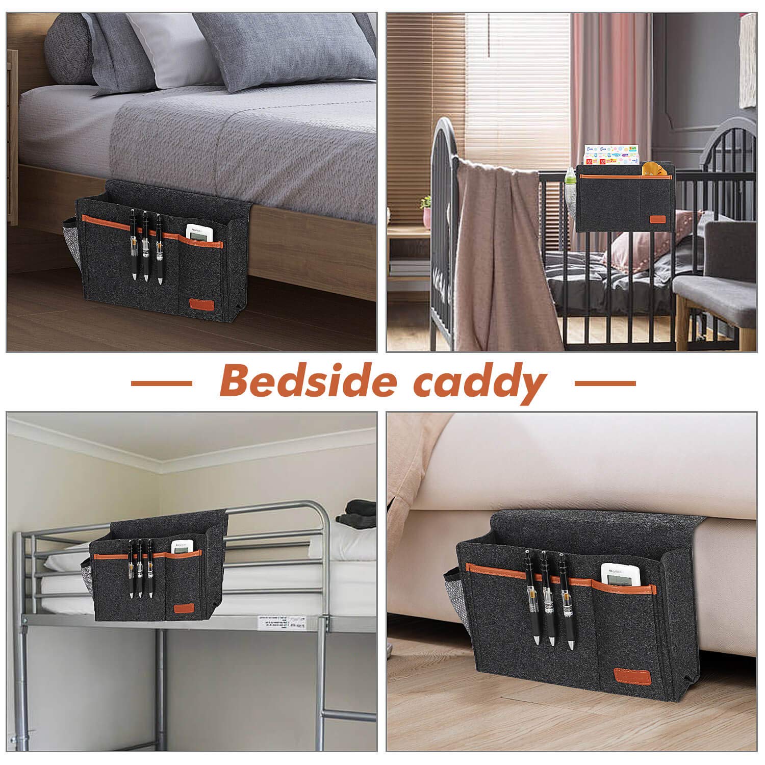 WantuSee Bedside Caddy, Bed Storage Organizer for Remote Controller, Books, Magzine, Laptop Holder