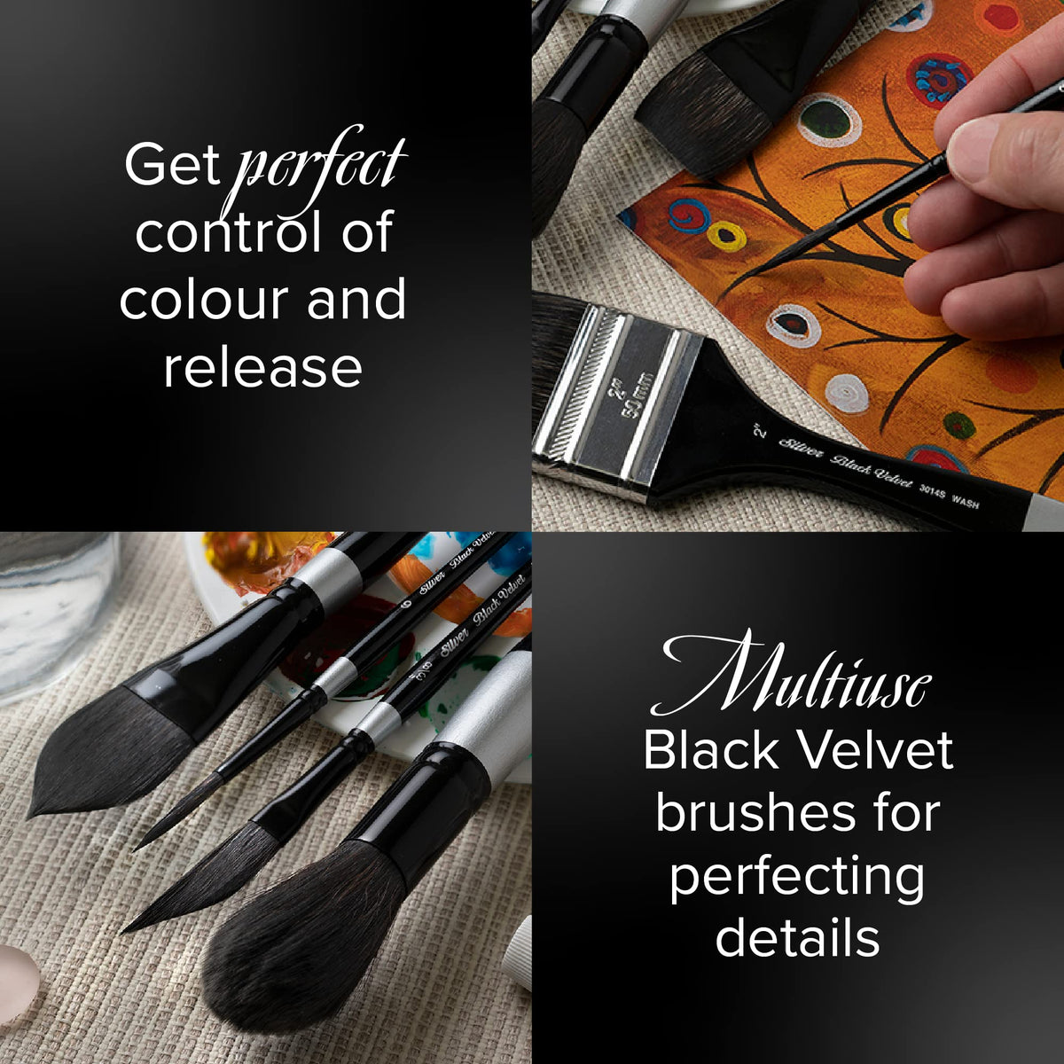 Silver Brush Limited Black Velvet Square Wash Brush, Size 1 in