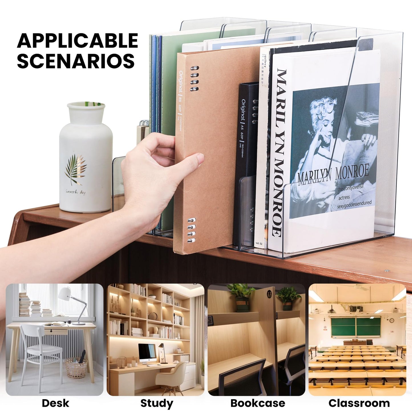 Clear Vertical Magazine File Holder, Plastic Desk Organizer Binder, 4PC