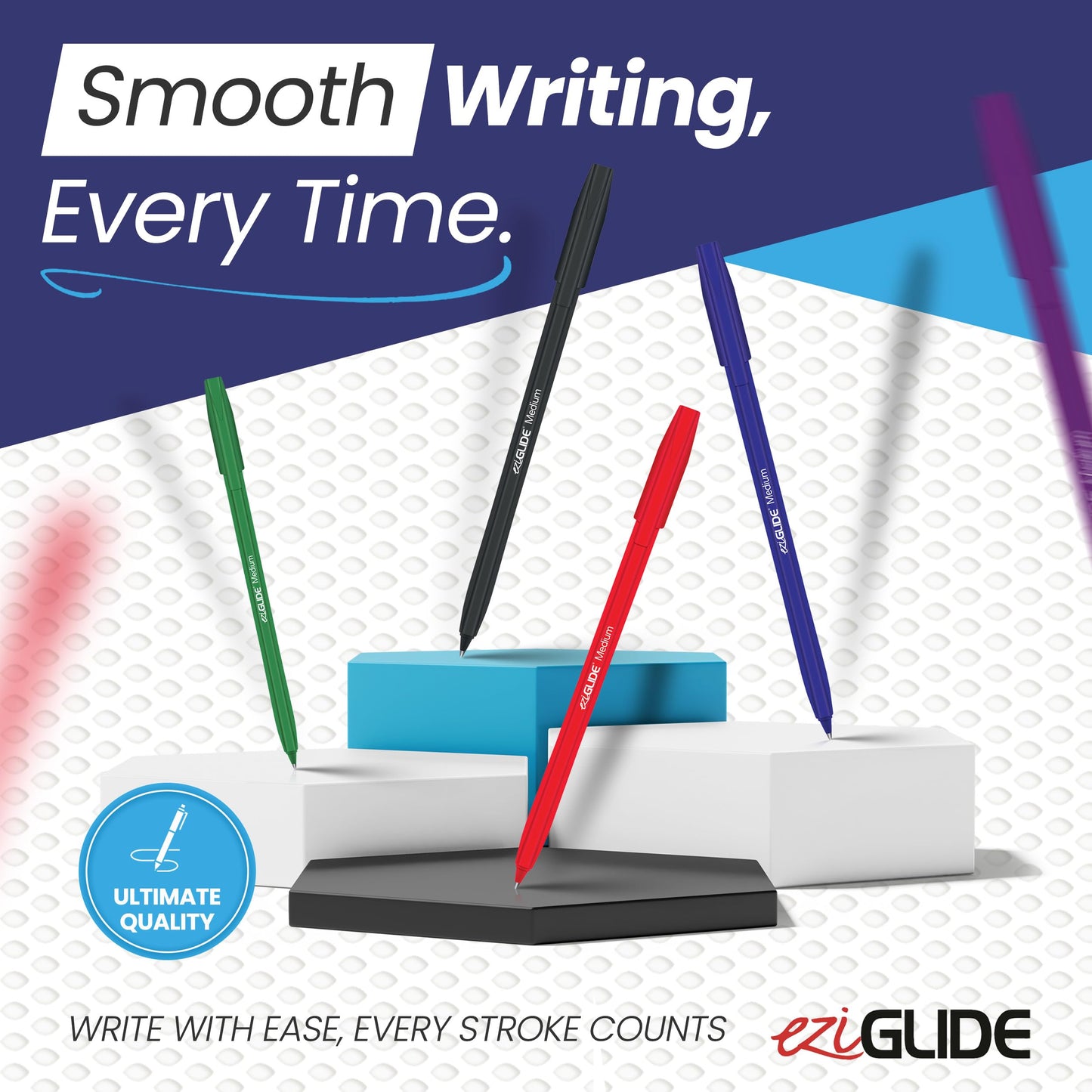 Eziglide 100-Pack Ballpoint Pens, 5 Assorted Colours, (1.0mm) Medium Point