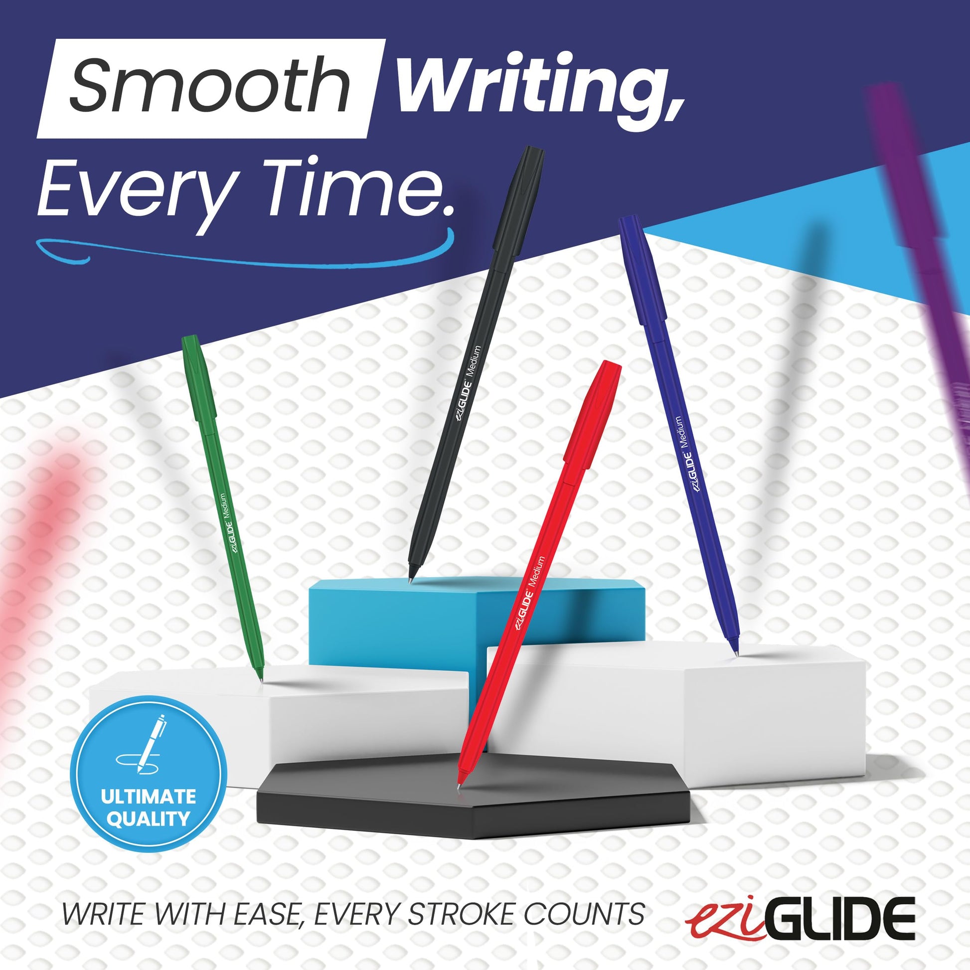 Eziglide 100-Pack Purple Ballpoint Pens, (1.0mm) Medium Point Pens For Work