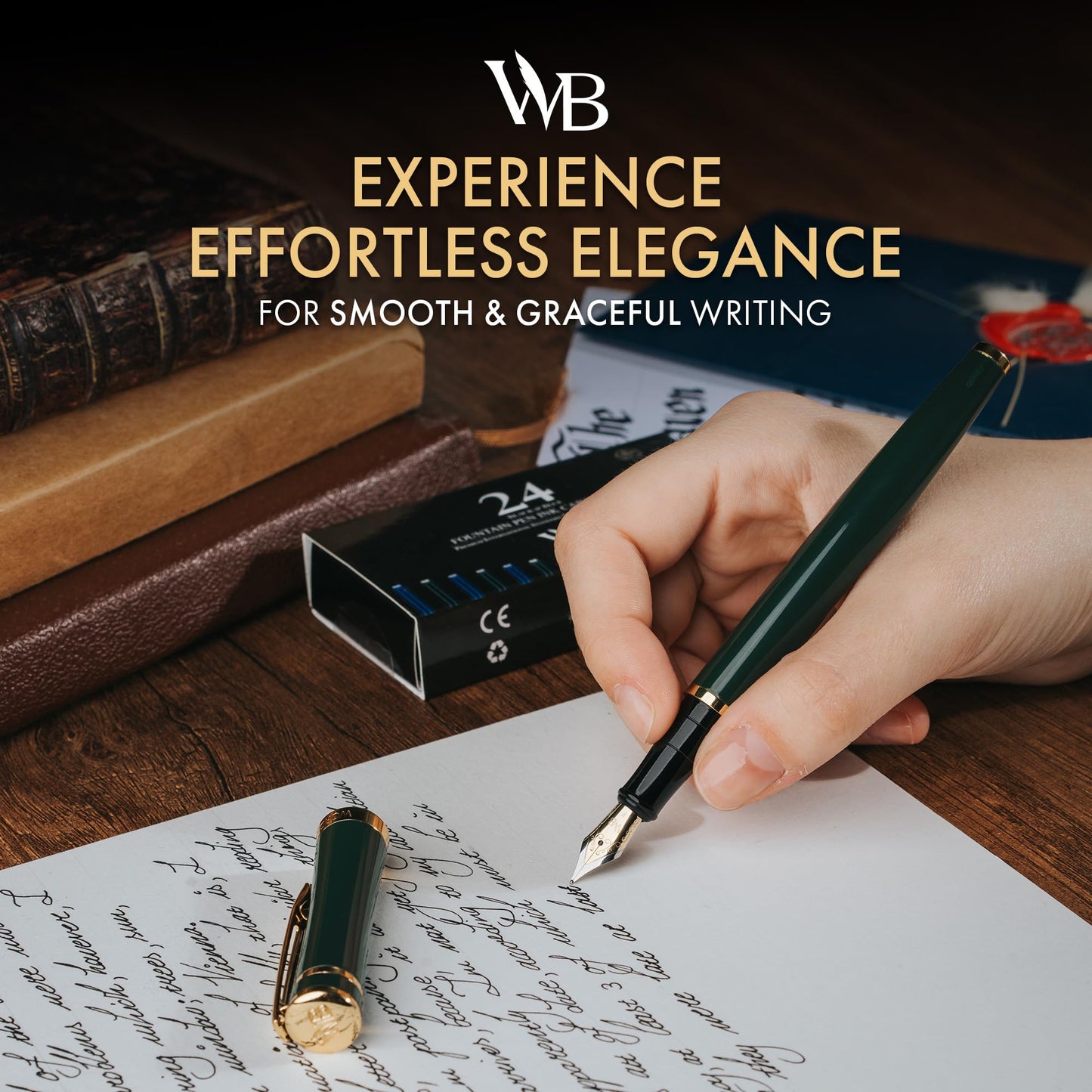 Wordsworth & Black Luxury Fountain Pen Set for Writing, Fine Nib, Green