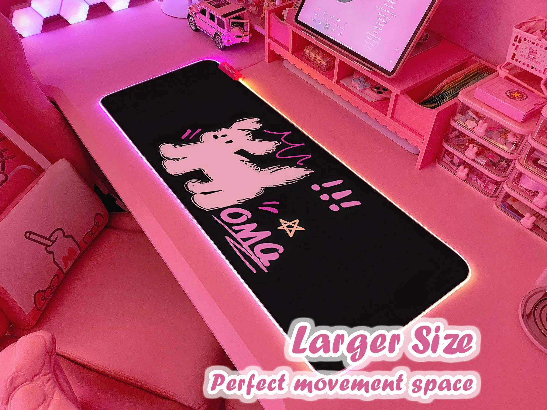 JMIYAV Pink RGB Gaming Mouse Pad 31.5x12 Inch PC XL Large Extended Glowing Led Light Up Desk Pad
