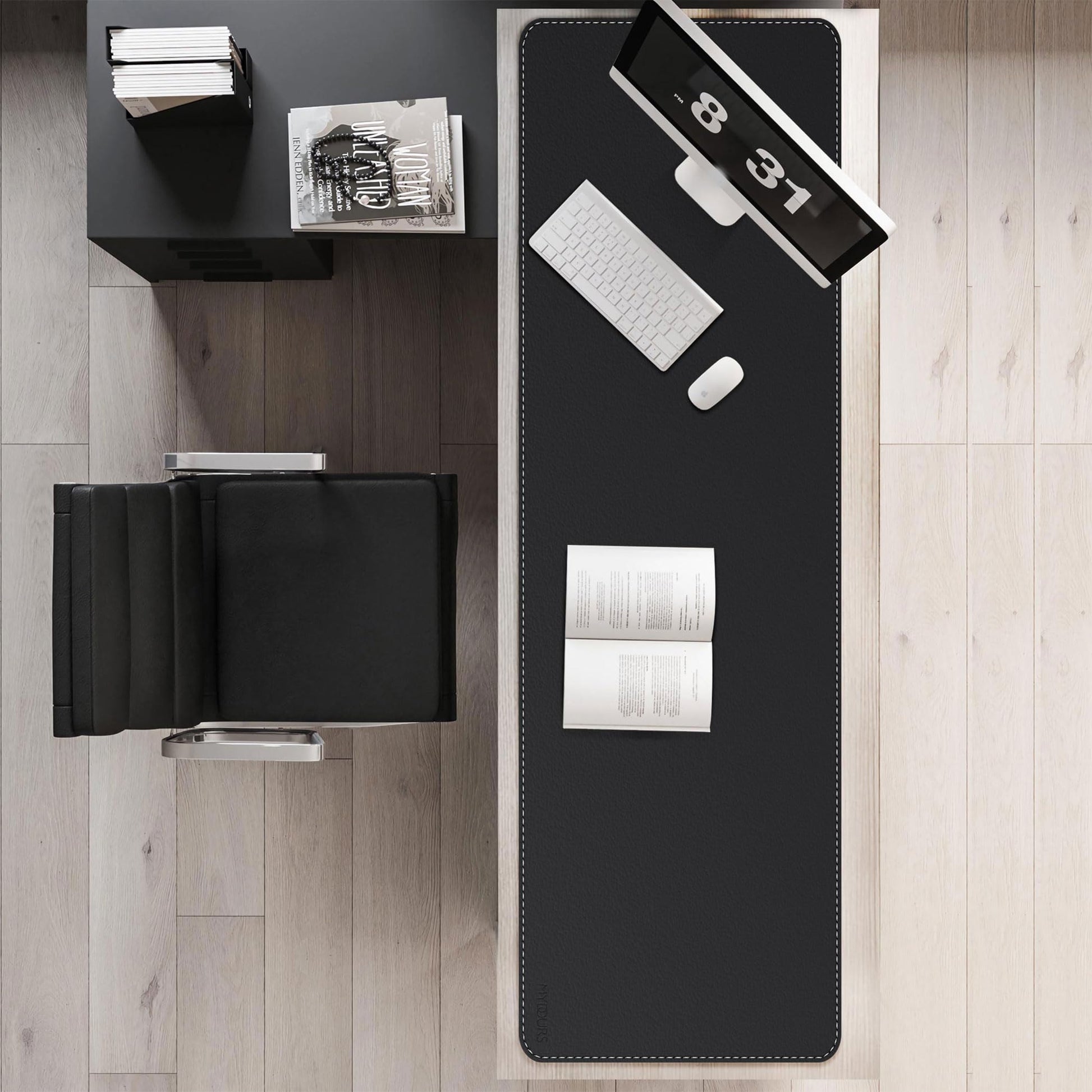 Mydours Extra Long 63" x 19.7" Desk Mat, PU Leather & Cork Mouse Pad, Black