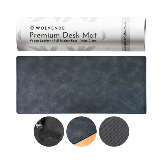 Wolvende Premium Distressed Faux Vegan Leather Desk Mat | Multifunctional Desk Pad for Home Office